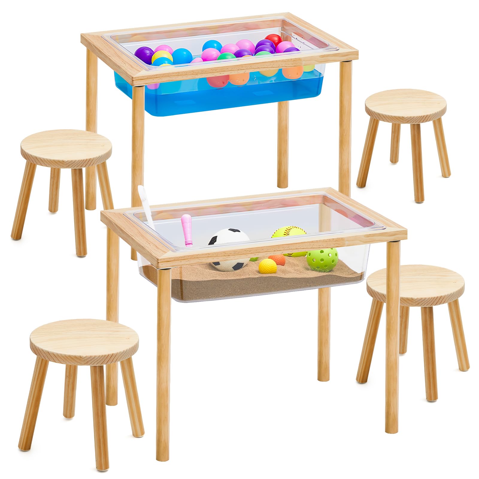 2 Pack Wooden Sensory Table for Kids - Sand & Water Play Activity Table, 23.9