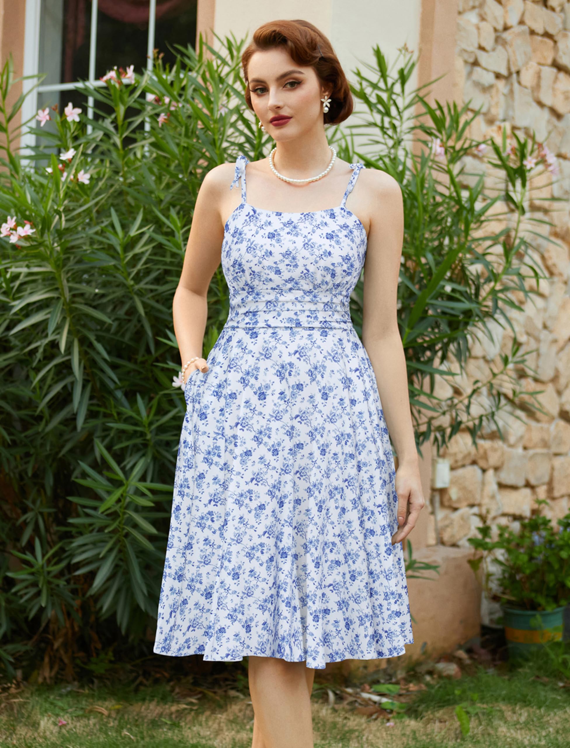 Belle Poque Women's Summer Spaghetti Strap Midi Sun Dress - Casual Flowy Pocket Dress for Beach, Vacation & Everyday Wear | 2025 Collection