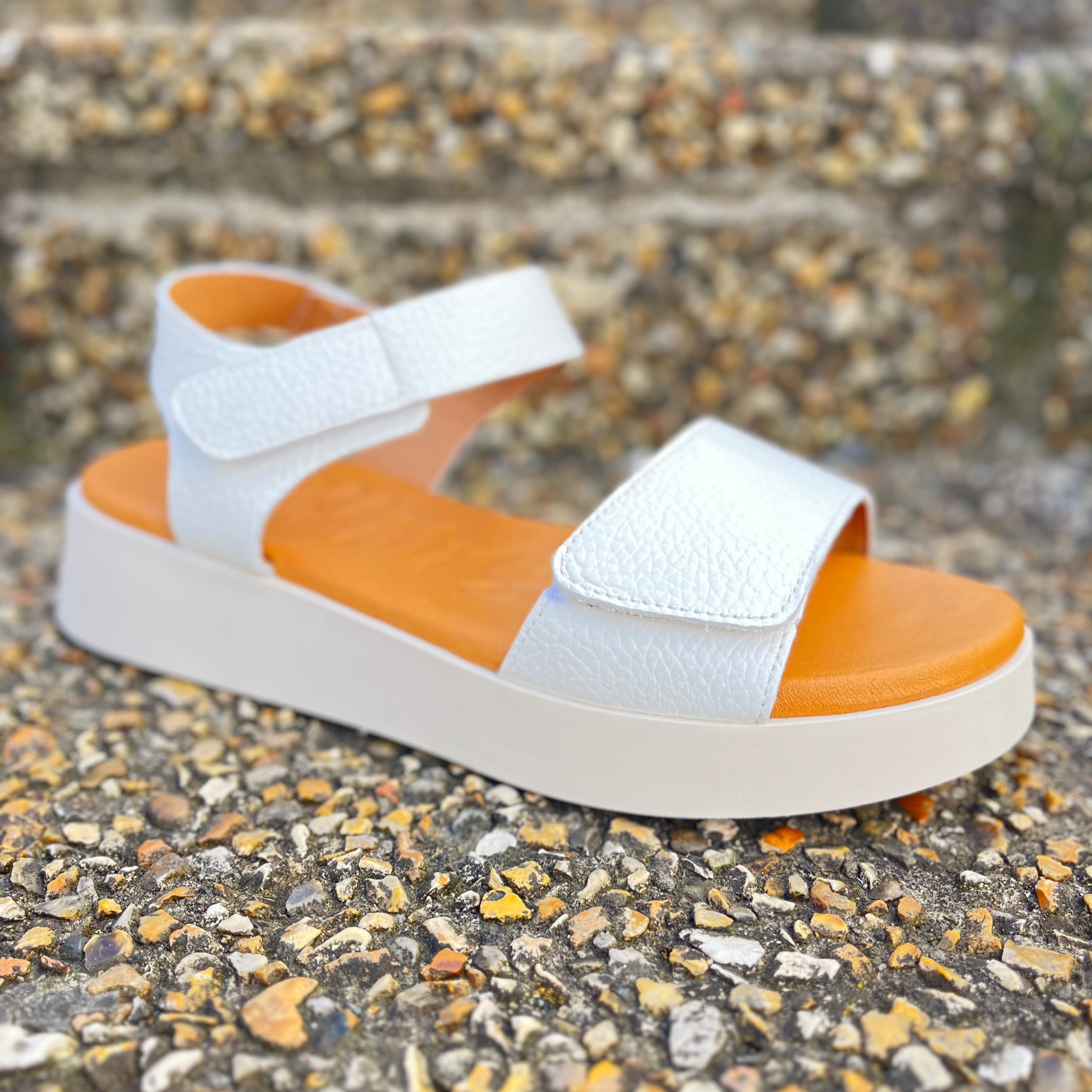OH MY SANDALS Women's White Leather Low Wedge Sandals 5650 - Comfortable Casual Summer Shoes for Beach, Vacation & Everyday Wear