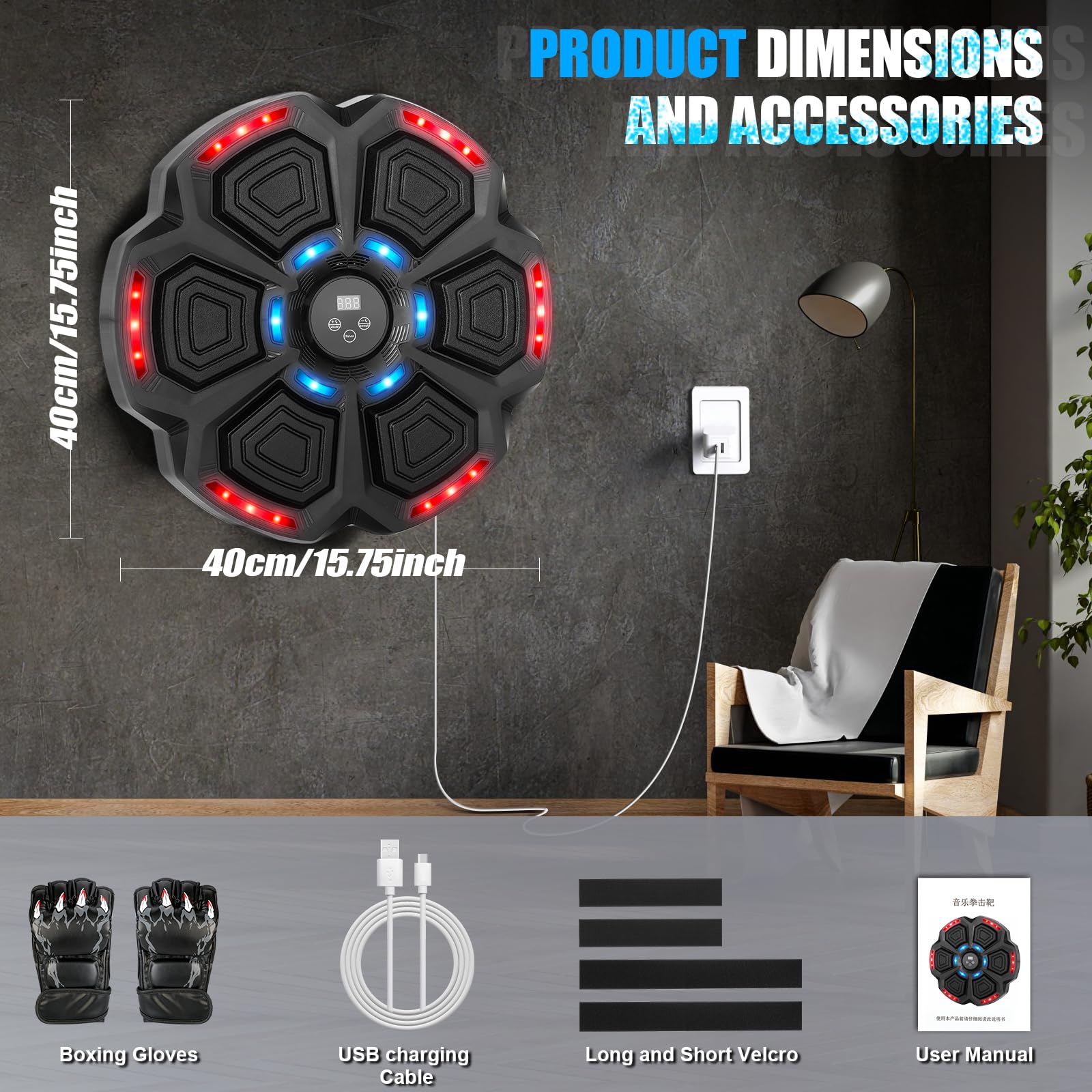 2025 Smart Music Boxing Machine for Adults & Kids - Wall Mounted Punching Bag with Boxing Gloves, 9 Speed Modes - Home Gym Equipment for Indoor Workout & Stress Relief | Perfect for Fitness Training, Boxing Practice & Family Fun