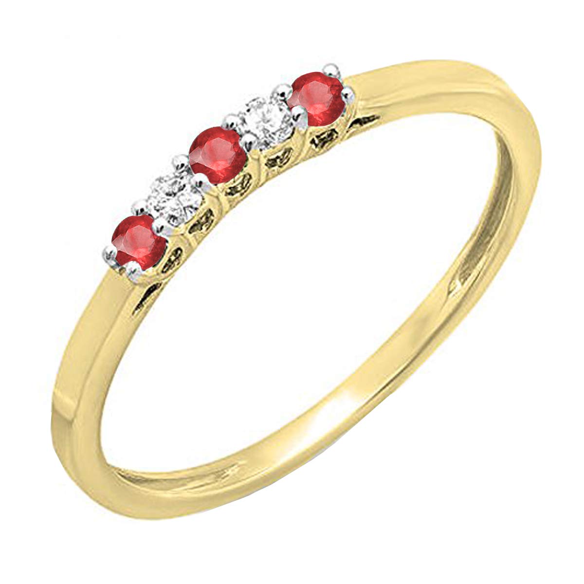 14K Solid Gold Round Ruby & White Diamond Women's 5 Stone Anniversary Wedding Band Ring - Elegant Jewelry Gift for Wife, Girlfriend, Bridal Party, Engagement, Valentine's Day & Special Occasions