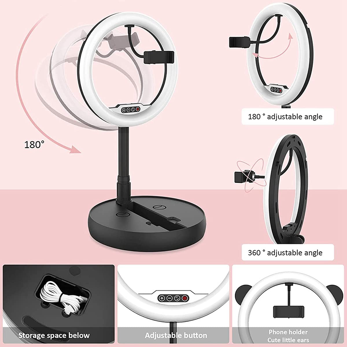 Portable Makeup Ring Light - 3 Colors, 10 Brightness for Streaming & Photography