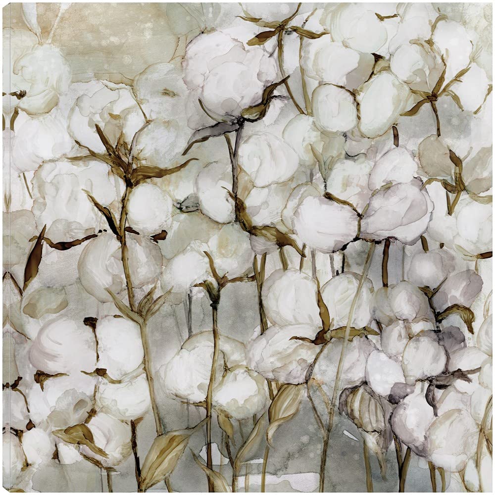 Botanical Wall Art Canvas Prints - 48x48 Inch Cotton Field & Plant Pictures for Bathroom & Bedroom Decor - Handmade by Artist Carol Robinson - Perfect for Home, Office & Spa Interior Design