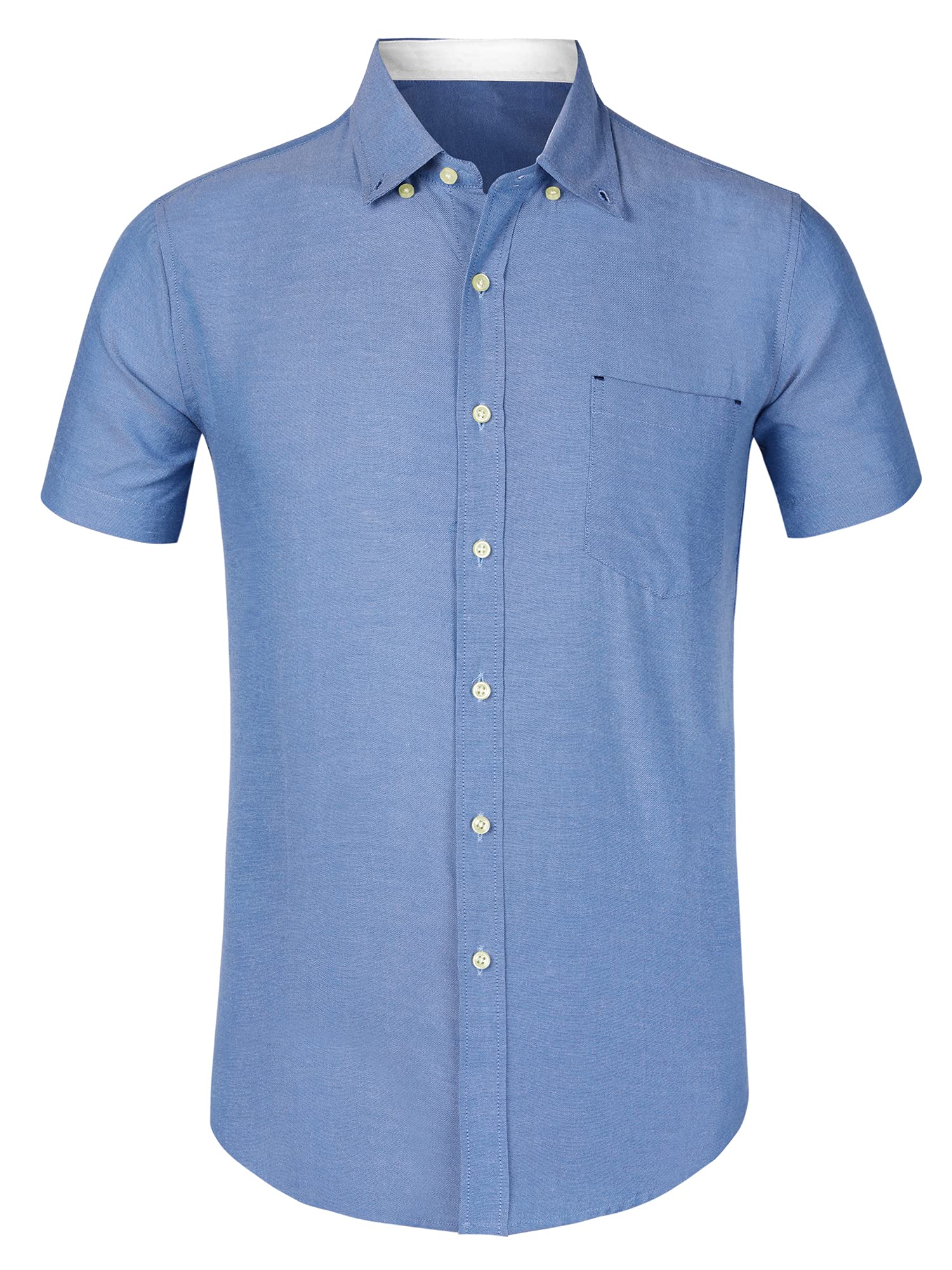 Lars Amadeus Men's Summer Formal Short Sleeve Dress Shirt - Solid Color Button Down Office & Wedding Shirt for Business Casual & Special Occasions