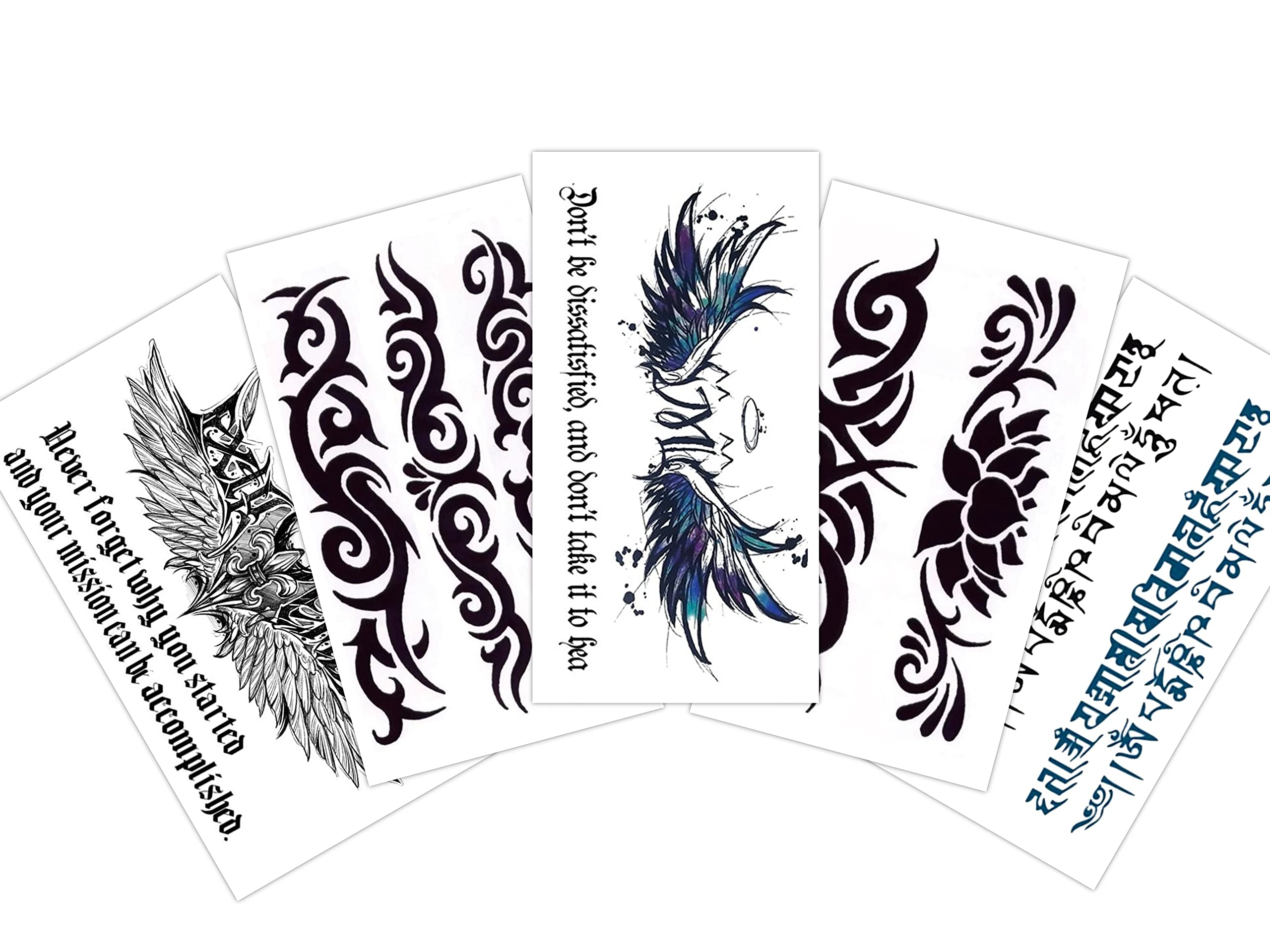 5-Piece Temporary Tattoo Sticker Set - Totem, Sanskrit Words & Wing Designs for Women, Men, Girls & Boys (10.5x6cm) | Perfect for Festivals, Parties & Self-Expression