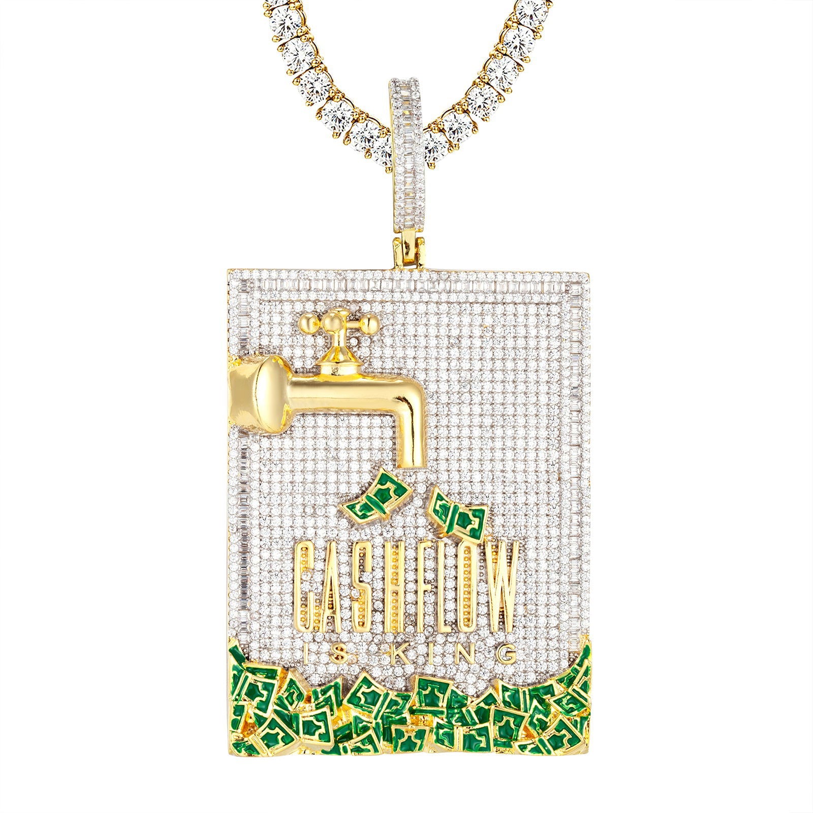 Men's Icy Money Dollar Green Bill Custom Pendant Necklace - Hip Hop Bling Jewelry for Rappers & Streetwear Fashion