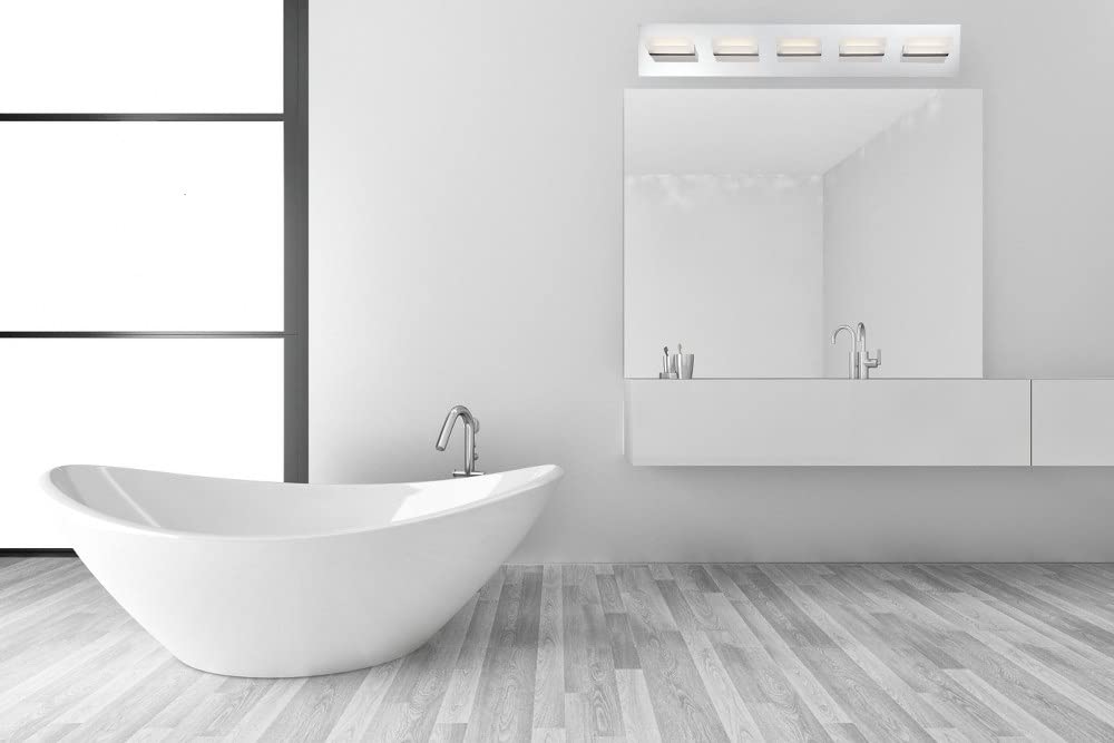 Modern 4-Light LED Bathroom Vanity Light Bar - 5.25 x 24 Inches Chrome Finish with Frosted Acrylic Glass Shade - Perfect for Bathroom, Powder Room & Dressing Area Lighting - 79-BEL-1862897