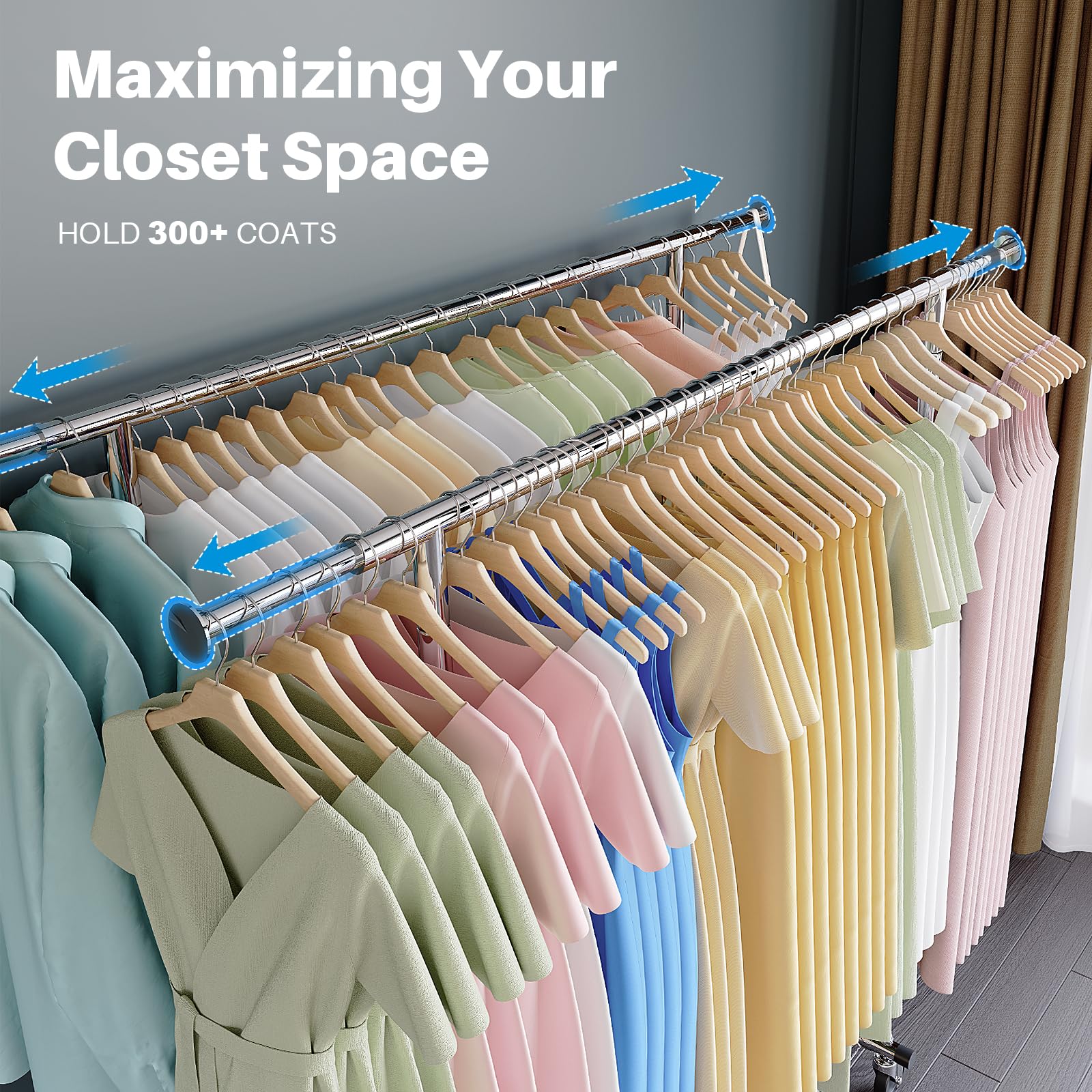 HOKEEPER Heavy Duty Collapsible Garment Rack with Wheels - Double Rod Clothes Hanging Rack with Shelves | Portable Commercial Clothing Rack for Retail Stores, Boutiques, Laundry Rooms & Home Organization