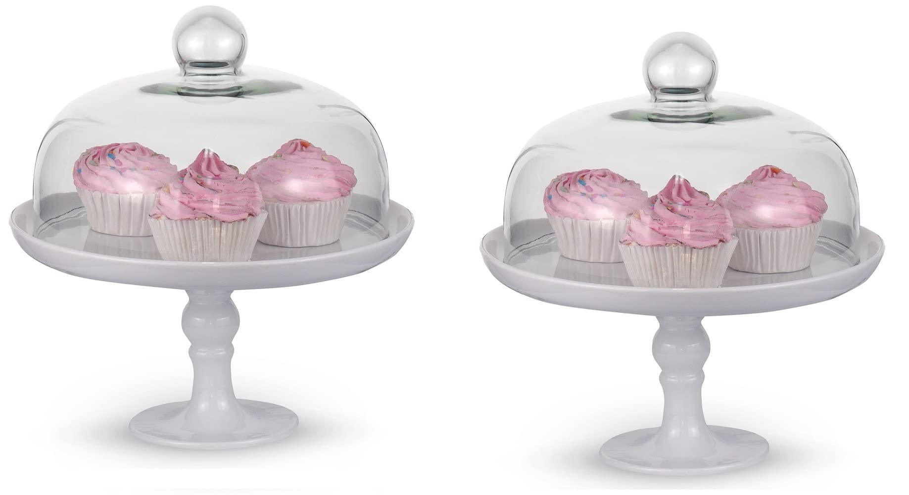 White Cake Stand with Clear Dome - 9.8 Inch Dessert Display Set of 2 | Perfect for Wedding Cakes, Cupcakes, Pastries & Party Dessert Displays