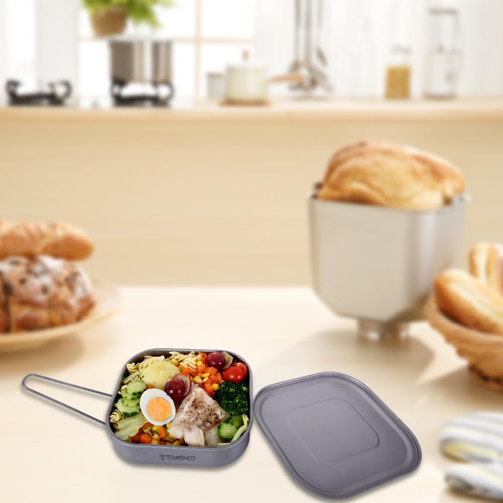 Premium Titanium Lunch Box - Lightweight & Durable Camping Bento Box with Foldable Handle & Secure Lid - Perfect for Outdoor Cooking, Camping, Hiking, Backpacking & Picnics - Ideal for Meal Prep, Office Lunch & Travel Food Storage