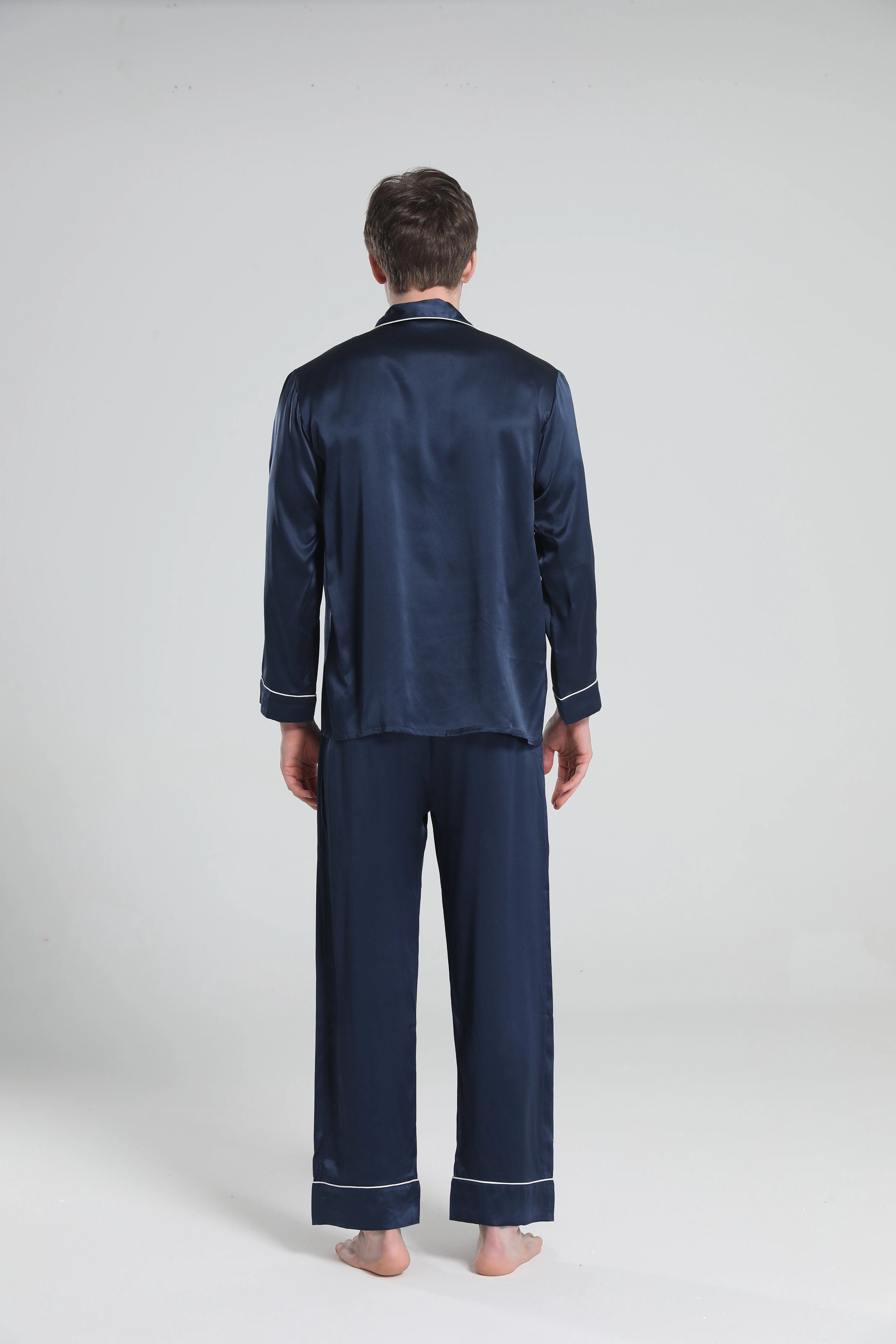 Premium Men's Silk Pajama Set with Lapel Collar - Soft & Breathable Sleepwear for Lounge & Travel - Perfect for Home Relaxation & Hotel Stays
