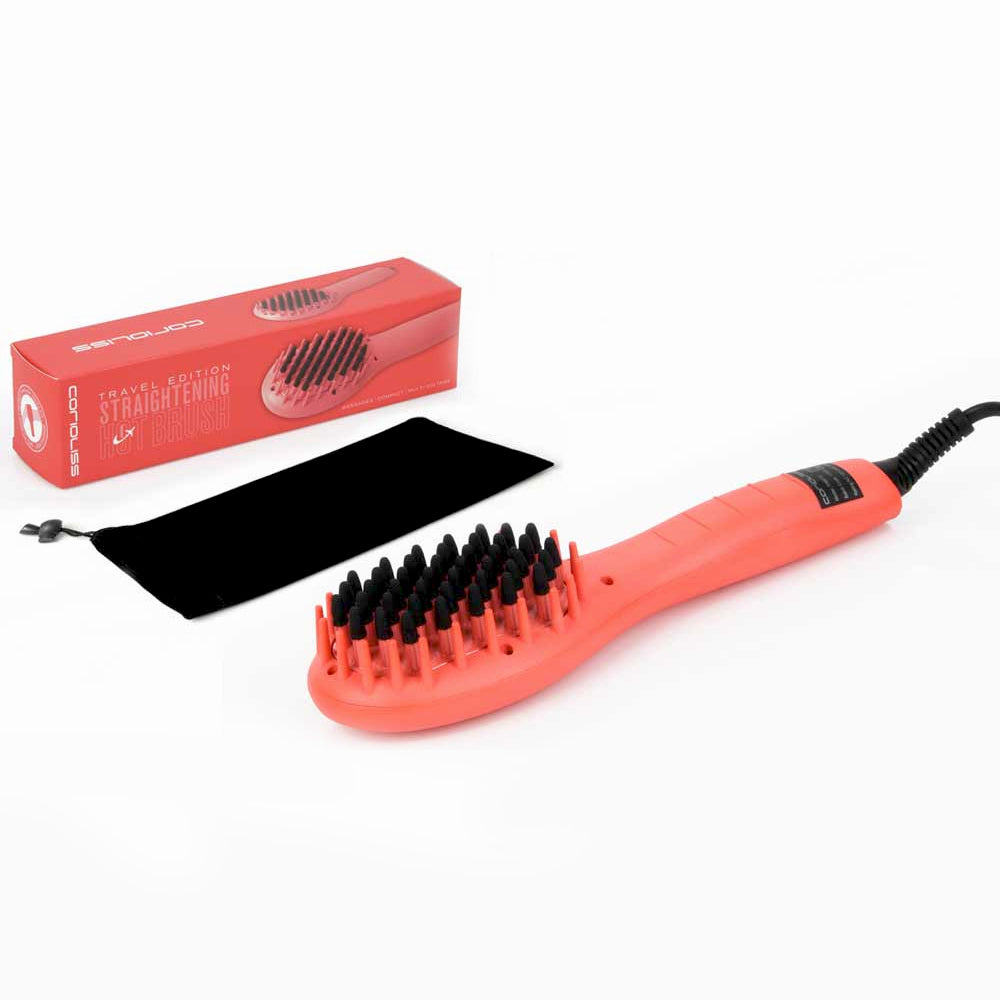 Corioliss Mini Hot Brush for Hair Straightening & Styling - Includes Protective Pouch | Perfect for Travel, Home Use & Salon Styling