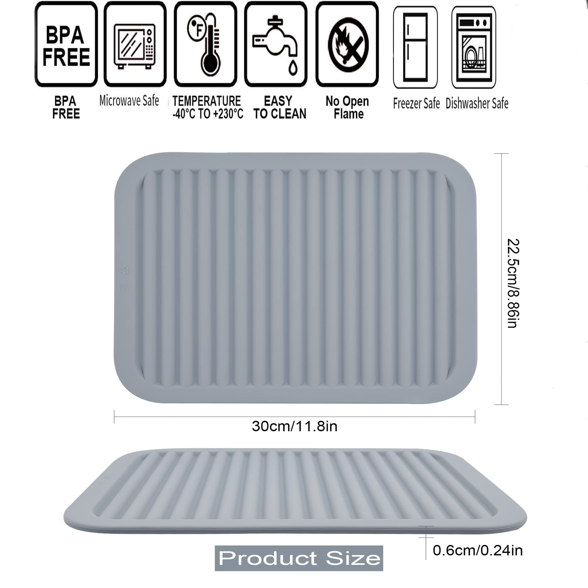 Heat Resistant Silicone Trivets for Hot Pots & Pans - Set of 2 Large 12x9 Inch Kitchen Hot Pads, Flexible Countertop Protector Mats for Dining Table & Quartz Countertops (Light Grey) - Perfect for Serving Dishes, Baking, and Protecting Surfaces from Heat Damage