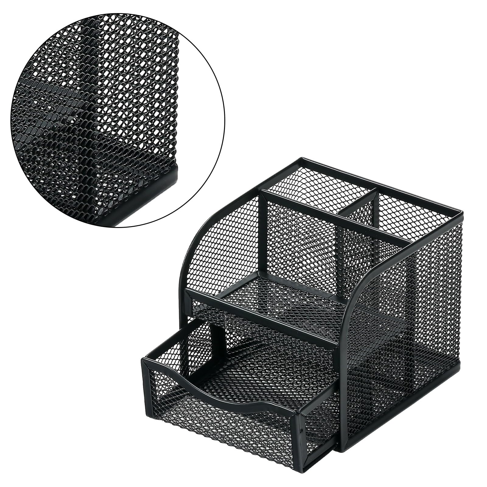 AJOIDR Metal Pen Holder with Sliding Drawer - Space Saving Desk Organizer for Office & Home Use