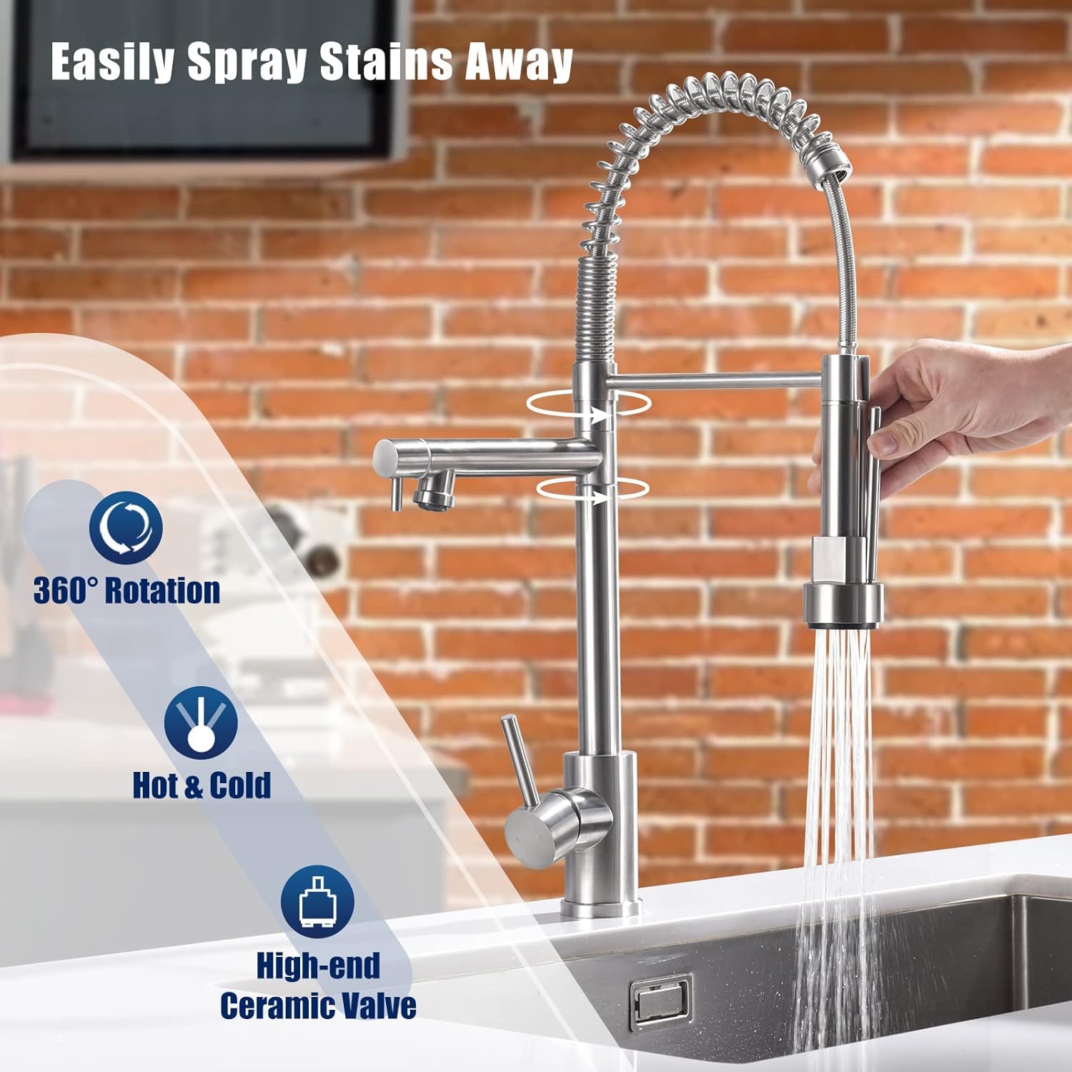 APPASO Commercial Brushed Nickel Kitchen Faucet - 21