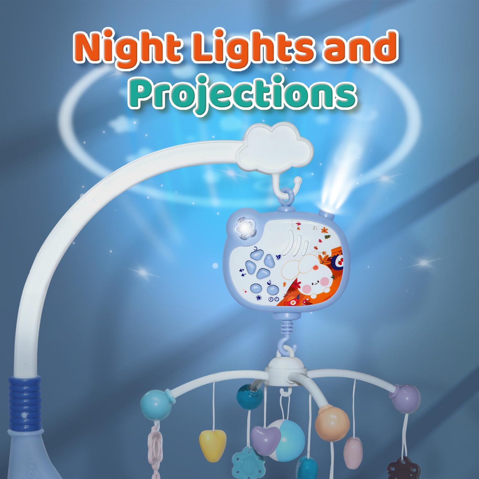 Baby Crib Mobile with Music, Night Lights, Rotation & Remote Control - Projection Crib Toys for Newborns, Infants, Boys & Girls - Perfect for Nursery Decor & Bedtime Soothing (Blue)