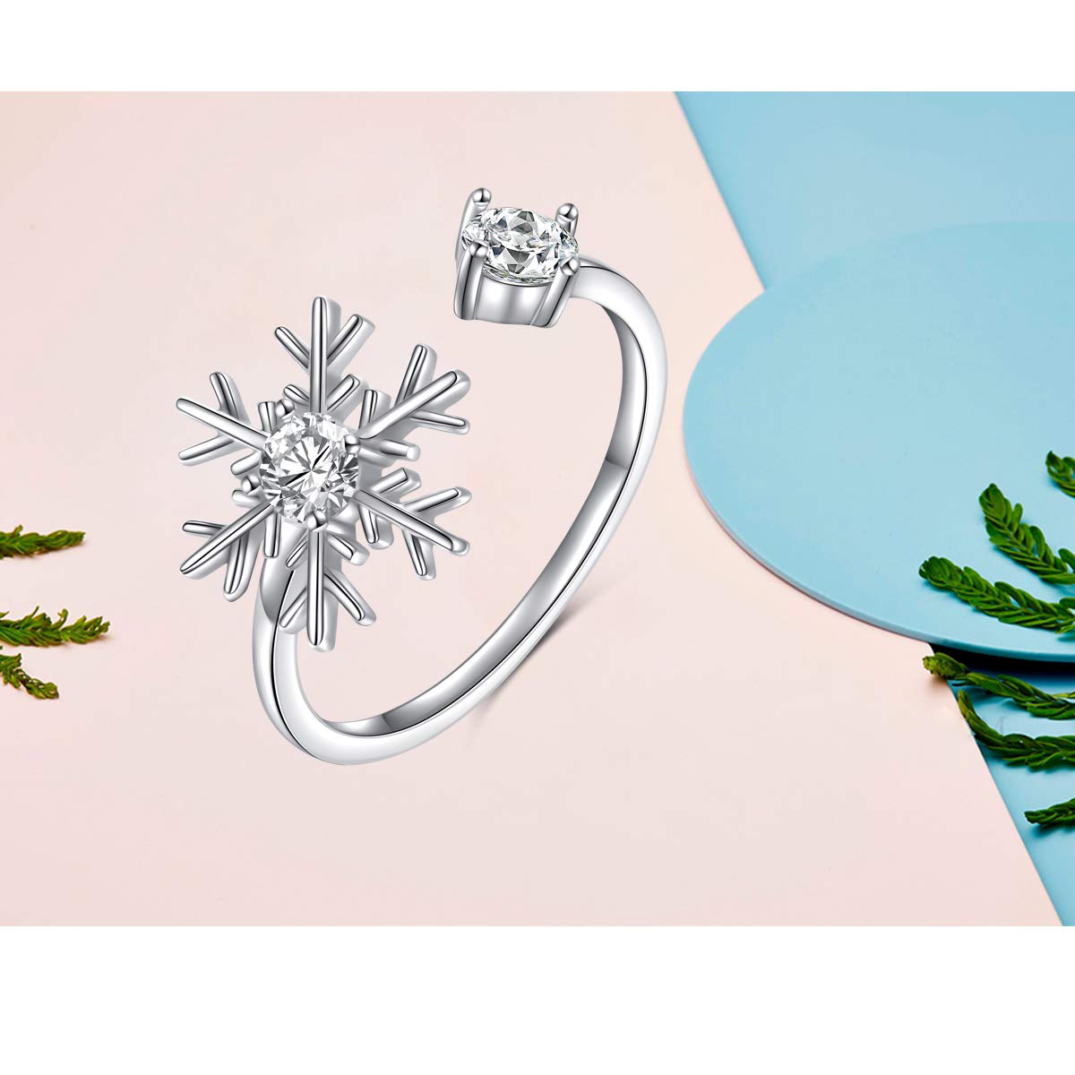 DAOCHONG S925 Sterling Silver Snowflake Jewelry Set for Women - Necklace, Earrings, Bracelet & Ring | Elegant Winter Holiday Gift for Christmas, Party & Special Occasions