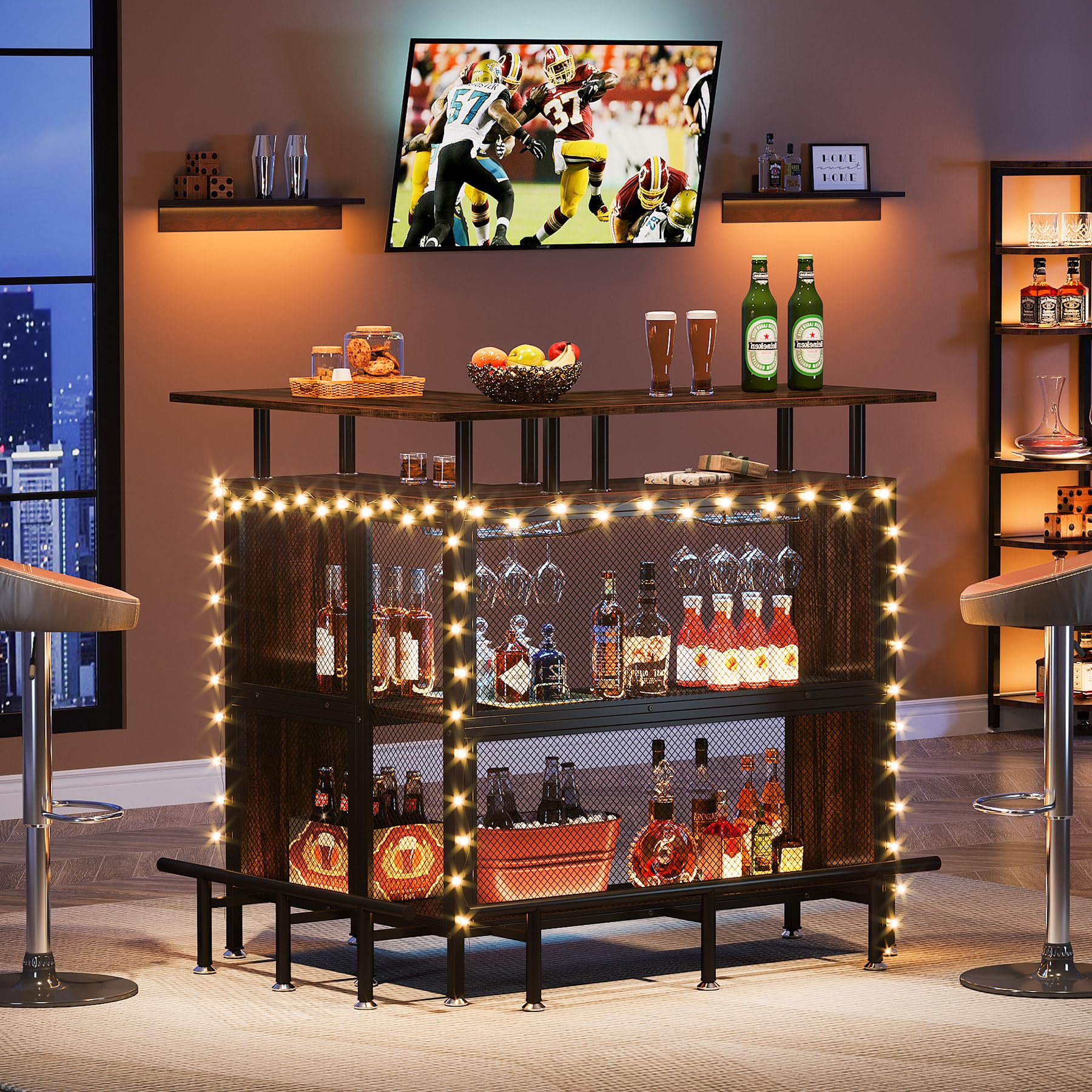 Little Tree Home Bar Unit - Mini Liquor Cabinet with Glass Shelf for Whiskey, Wine & Cocktail Storage - Perfect for Living Room, Man Cave or Home Bar Decor