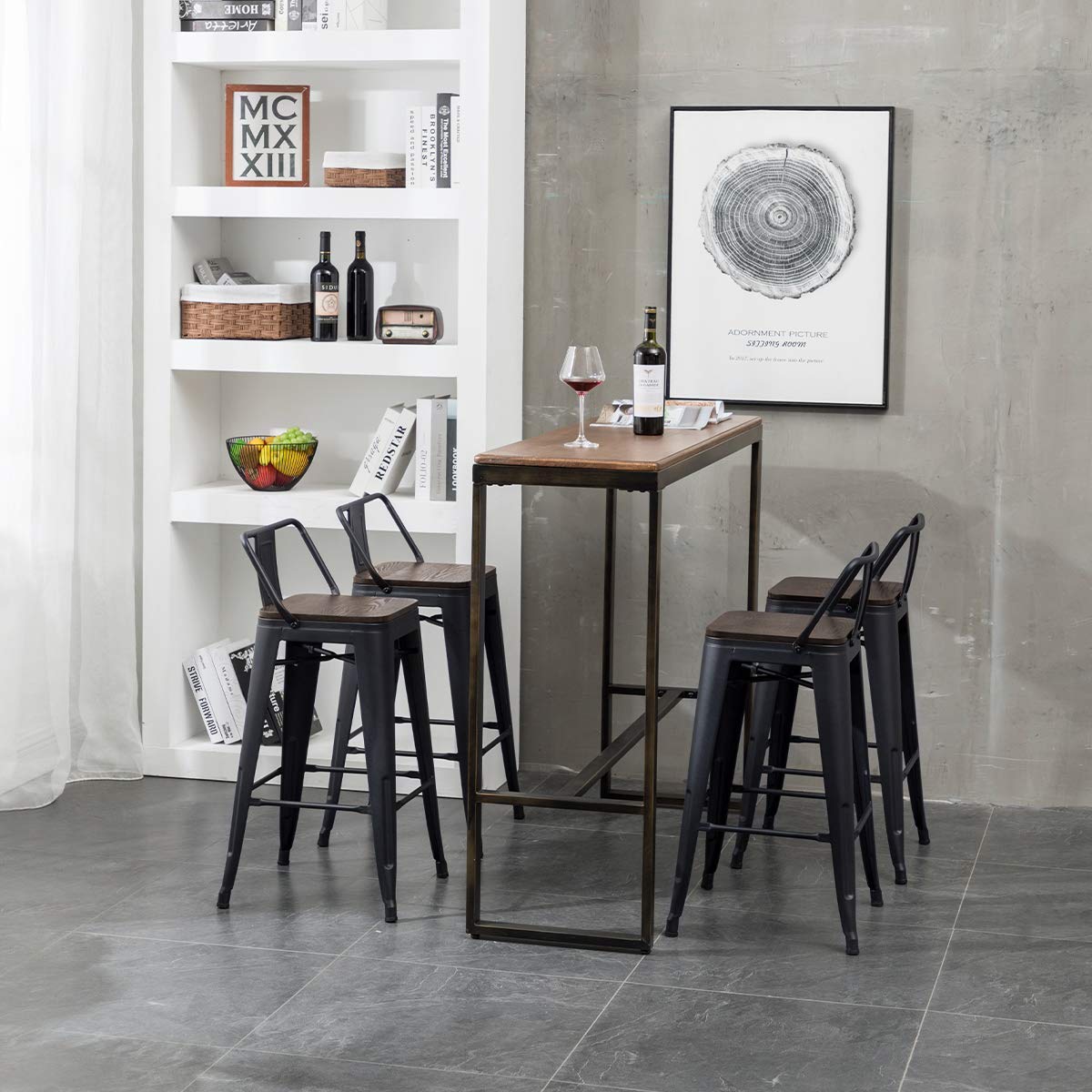 Aklaus 24 Inch Swivel Bar Stools Set of 4 - Metal Counter Height Stools with Backs, Farmhouse Style, Matte Black - Perfect for Kitchen Islands, Breakfast Bars & Home Decor