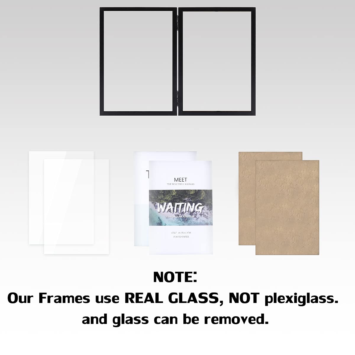 5x7 Double Picture Frames - Hinged MDF Wood with Real Glass - Tabletop Vertical Standing Photo Frame in Black - Perfect for Displaying Family Photos, Wedding Pictures, and Home Decor