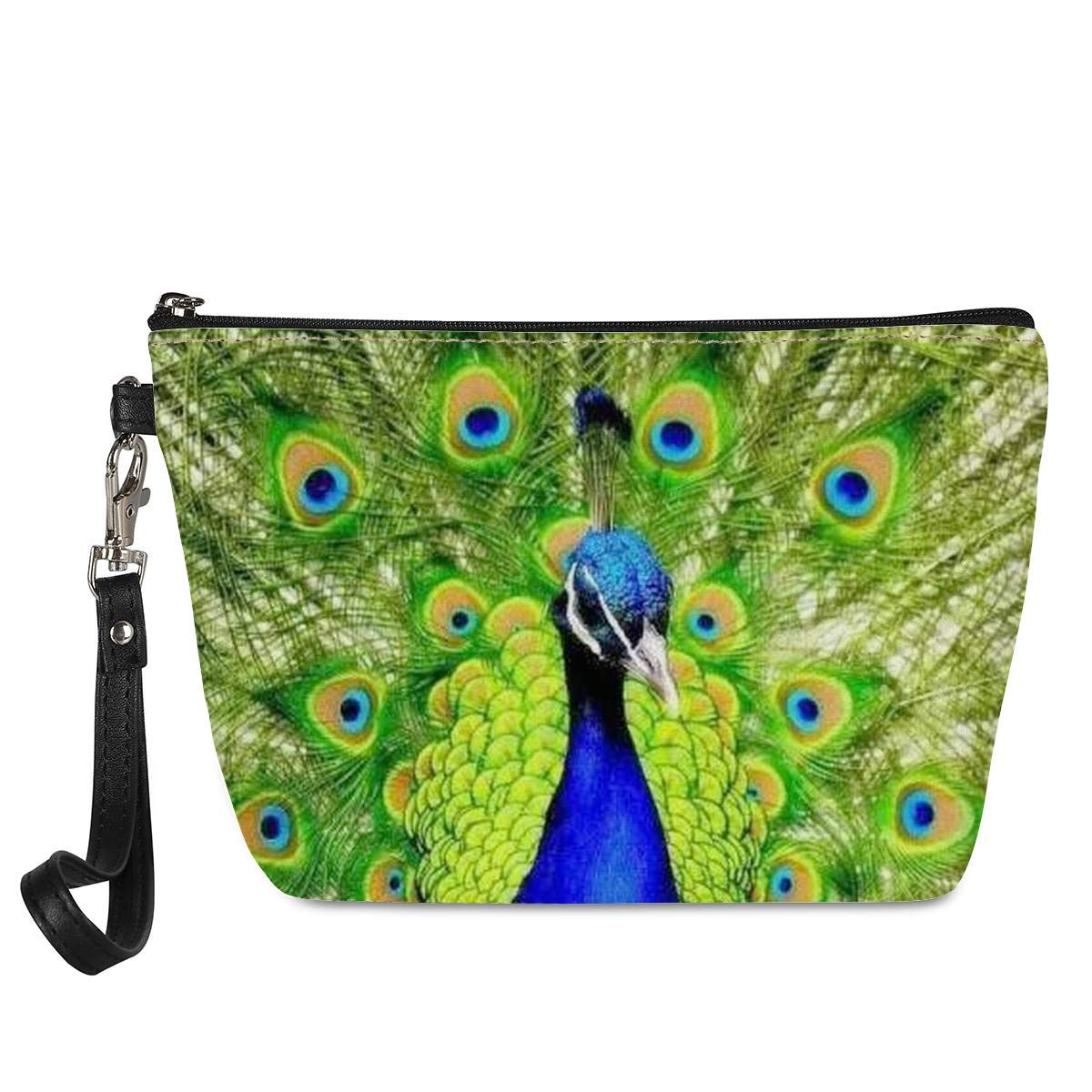 AMZBeauty Fashion Peacock Print Makeup Bag - PU Leather Travel Cosmetic Pouch with Zipper - Waterproof Toiletry Organizer for Women | Perfect for Travel, Gym & Daily Use