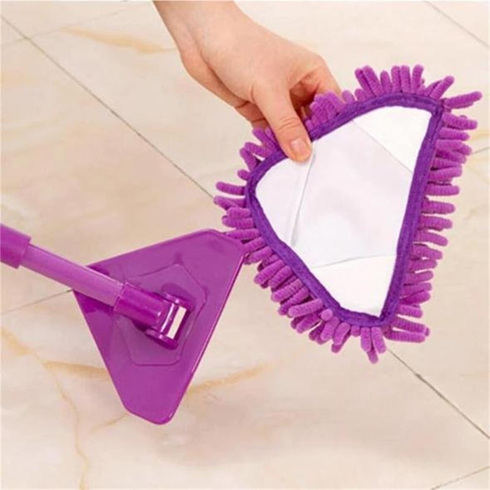 2022 New 180° Rotatable Adjustable Triangle Cleaning Mop with 2 Microfiber Replacement Heads - Wet & Dry Multi-Surface Mop for Bathroom, Floor, Wall, Bed - Perfect for Hardwood, Tile & Glass Cleaning (Blue)