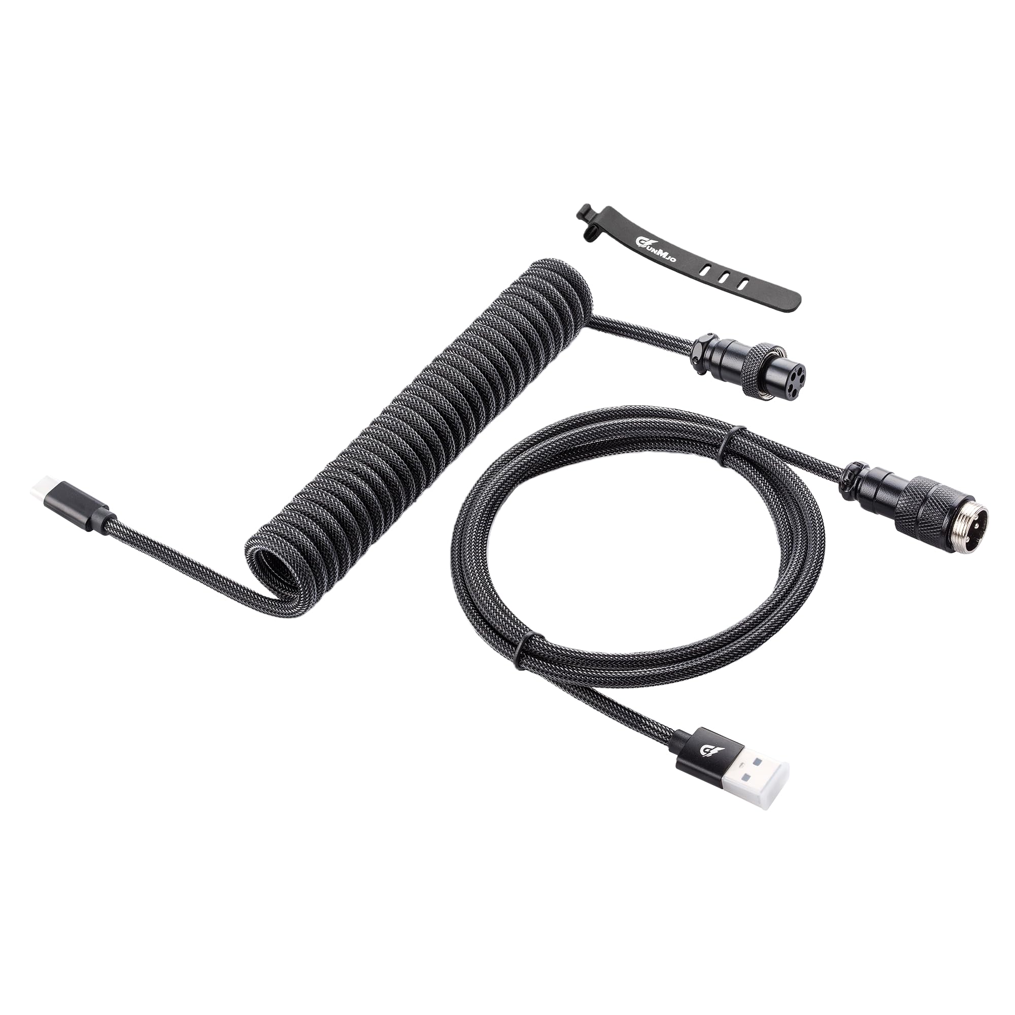 Premium Custom Coiled USB C Cable for Gaming Keyboards - Double-Sleeved Mechanical Keyboard Cable with Detachable Aluminum Aviator Connector (1.5M USB-C to USB-A, Carbon Black) - Perfect for Esports, Streaming & Professional Gaming Setups