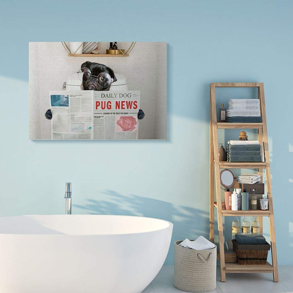 Stupell Industries Pug Dog Humor Wall Art - 36x48 Canvas Bathroom Decor, Designed by Ziwei Li | Funny Toilet Sign for Pet Lovers & Unique Home Decor