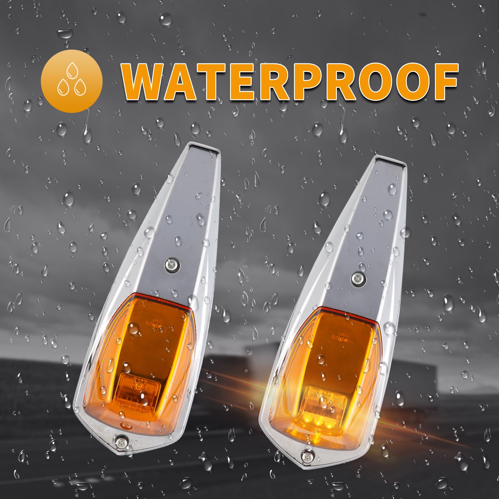 5PCS Amber LED Cab Roof Marker Lights - Waterproof 12V Truck Running Lamps for Kenworth T680 T880 - Durable Chrome Housing for Heavy-Duty Trucks & Commercial Vehicles (Ideal for Night Driving & Enhanced Visibility)