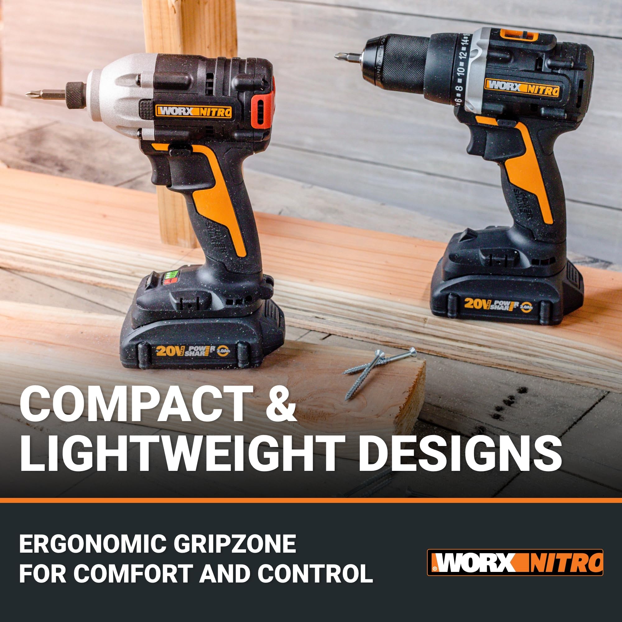 Worx Nitro 20V Brushless Cordless Drill and Impact Driver Combo Kit - WX971L (1/2
