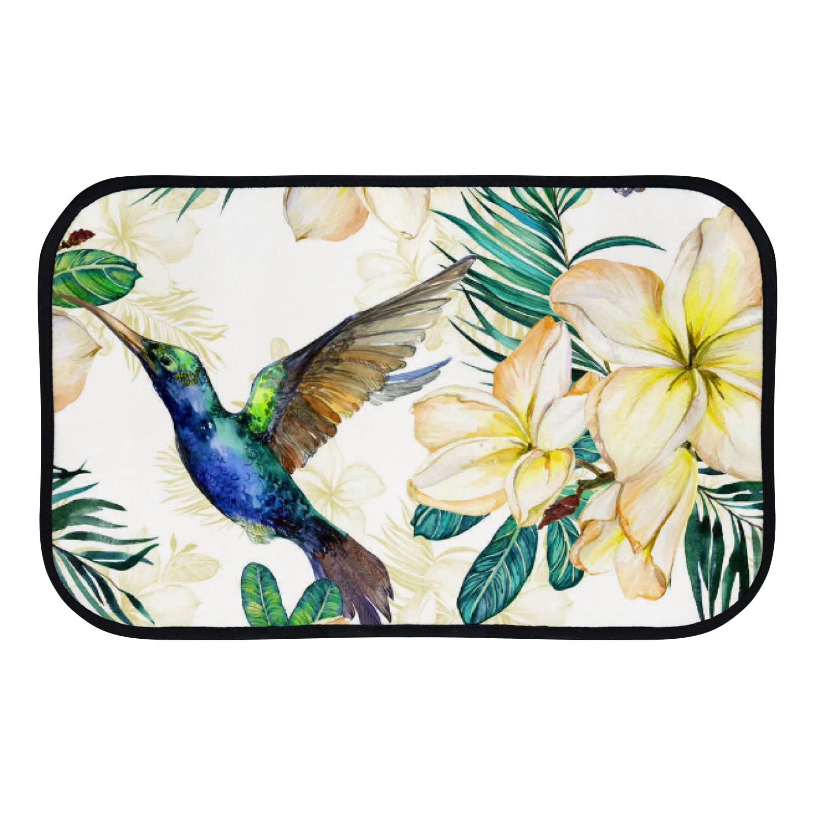 Soft Foam Non-Slip Washable Area Rug - Yellow Plumeria Palm Leaves Design for Kitchen, Bathroom, Indoor & Outdoor Use (23.6x15.7 Inches) - Perfect for Home Decor, Floor Mats, and Pet-Friendly Spaces