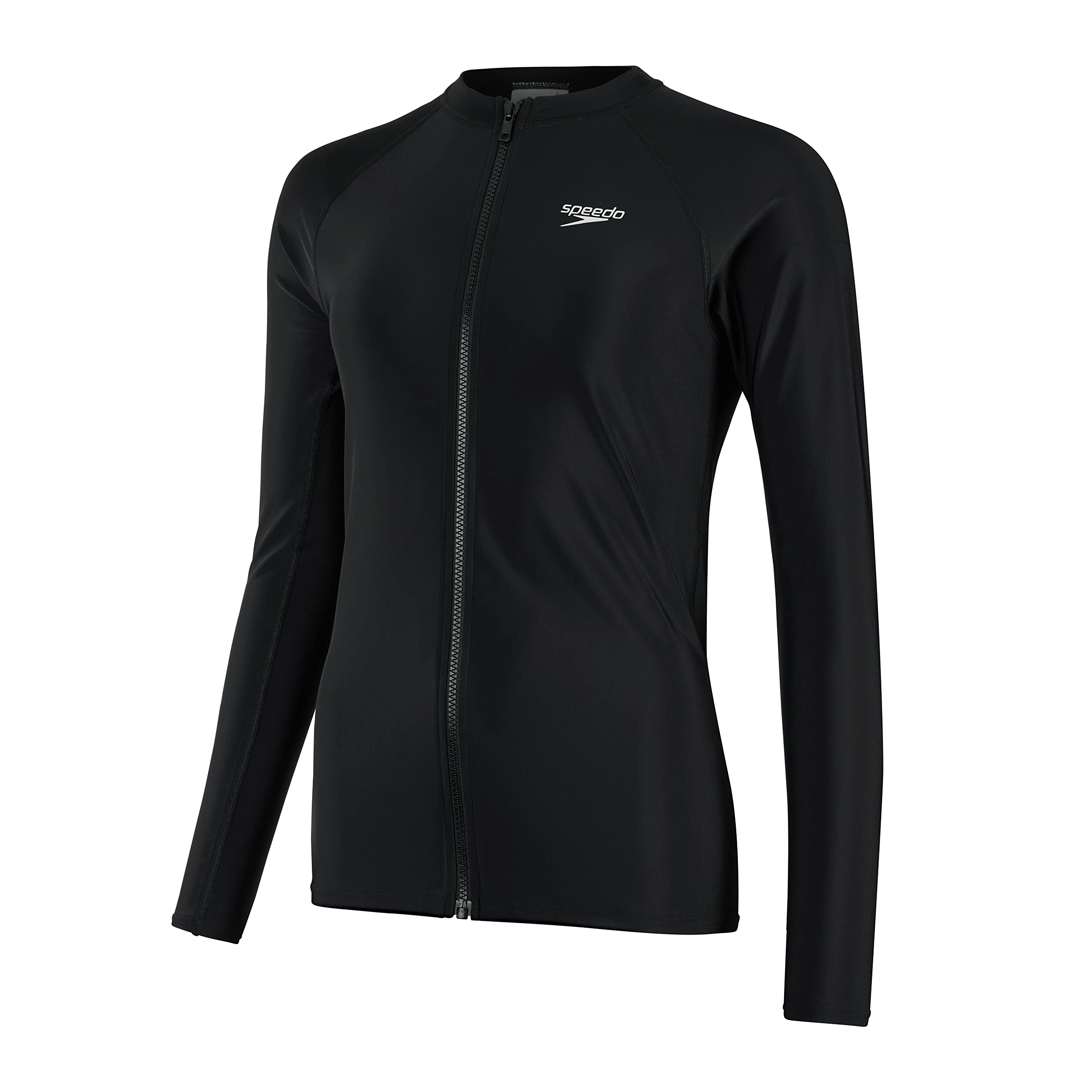 Speedo Women's UV Protection Full Zip Long Sleeve Rash Guard Shirt - Sun Protective Swim Top for Surfing, Swimming & Outdoor Water Sports (Pack of 1)