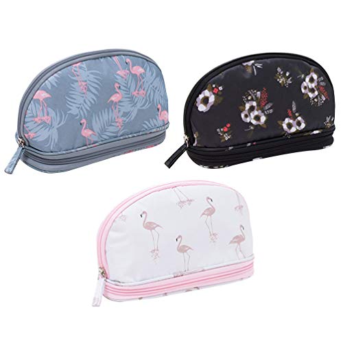 Lurrose 3-Piece Portable Makeup Brush Bag Set - Flamingo Print Travel Cosmetic Pouch & Multipurpose Toiletry Organizer for Women | Perfect for Home, Travel, Gym & Outdoor Use