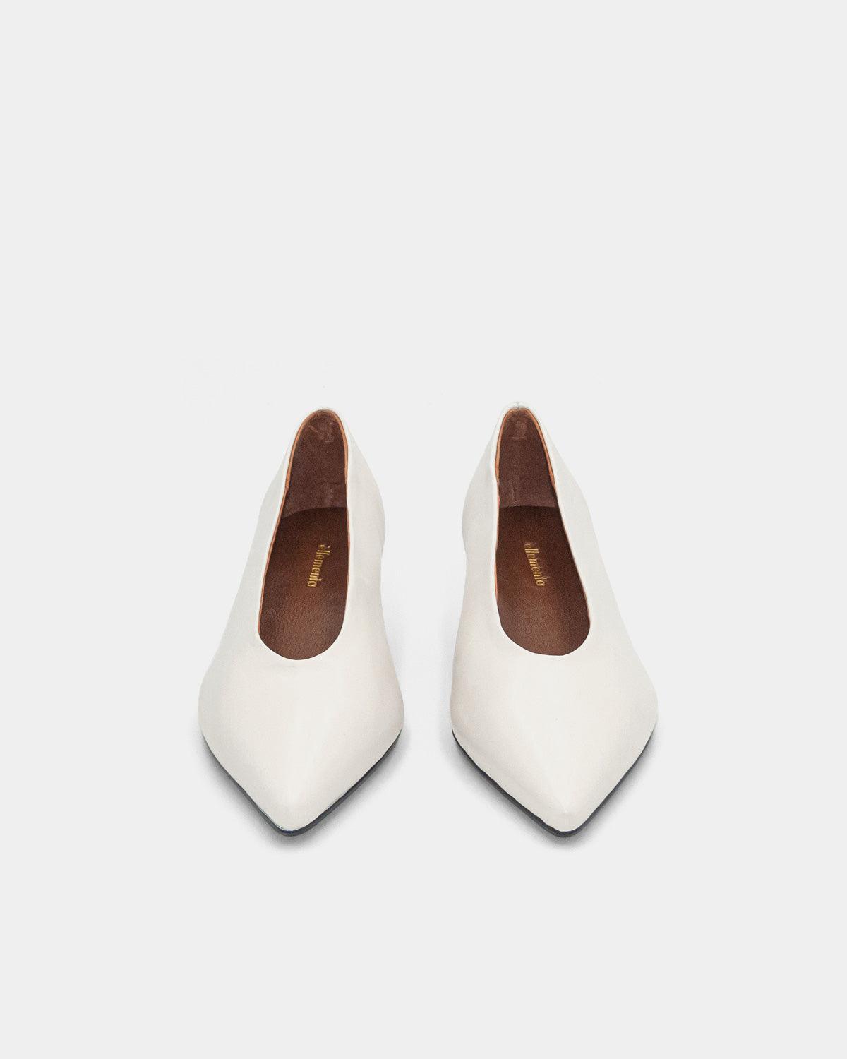 Elegant White Calfskin Leather Kitten Heel Pumps for Women - Perfect for Office, Wedding & Evening Events