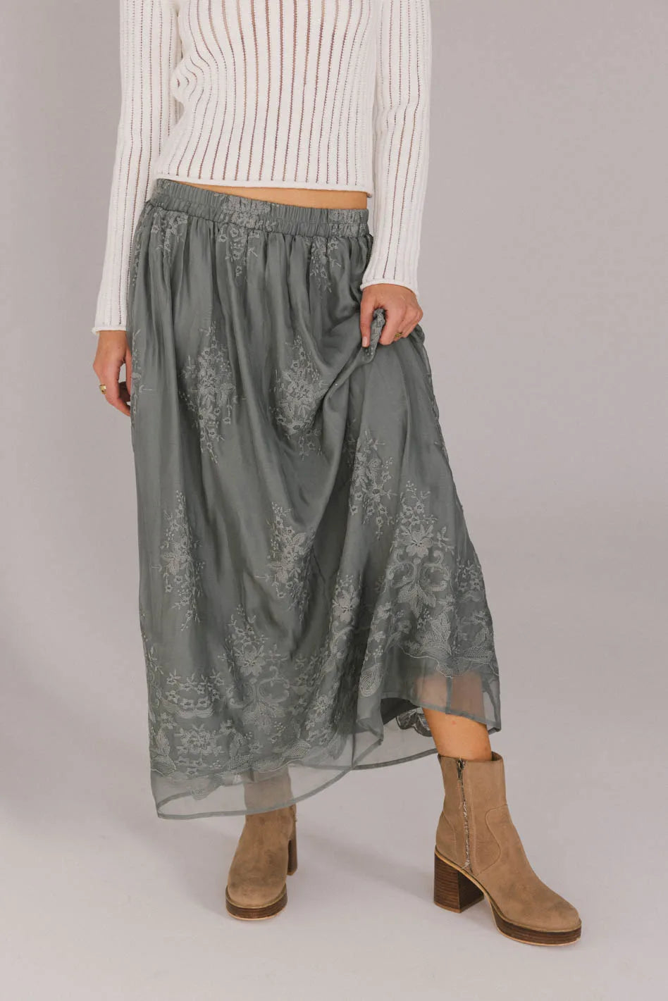 Grace Floral Tulle Skirt in Teal | Elegant Women's Party Dress | Perfect for Weddings, Prom & Special Occasions