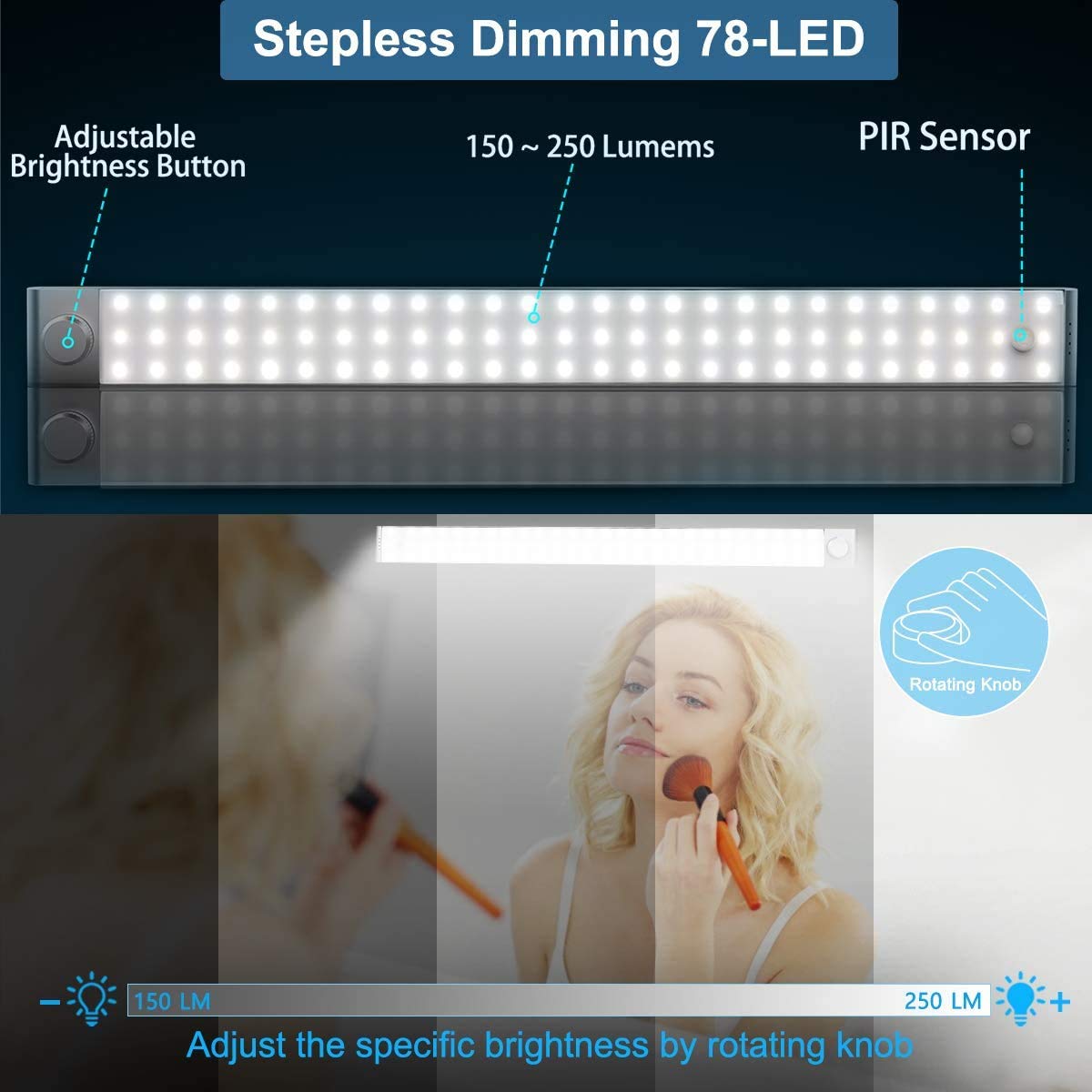 78 LED Rechargeable Dimmable Motion Sensor Closet Light - Wireless Under Cabinet Lighting with 3200mAh Battery for Wardrobe, Kitchen, Hallway (Perfect for Nighttime Safety & Convenience)