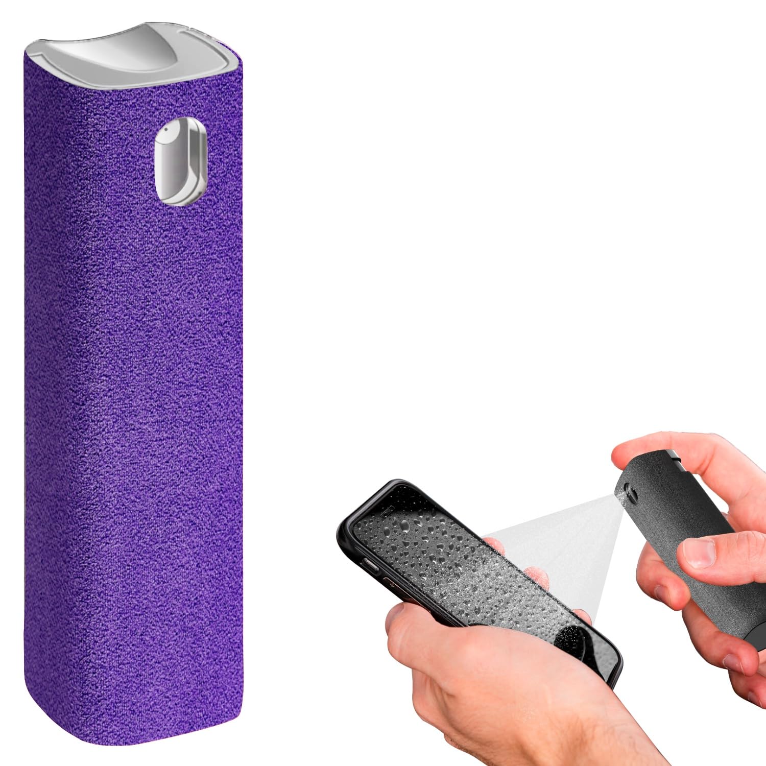 Premium Mini Screen Cleaner Spray - Fingerprint Resistant 3-in-1 Cleaning Kit for Smartphones, iPads, MacBooks, Laptops & Car Touchscreens - Includes Microfiber Cloth & Protective Cover (Purple) - Perfect for Home, Office & Travel Use