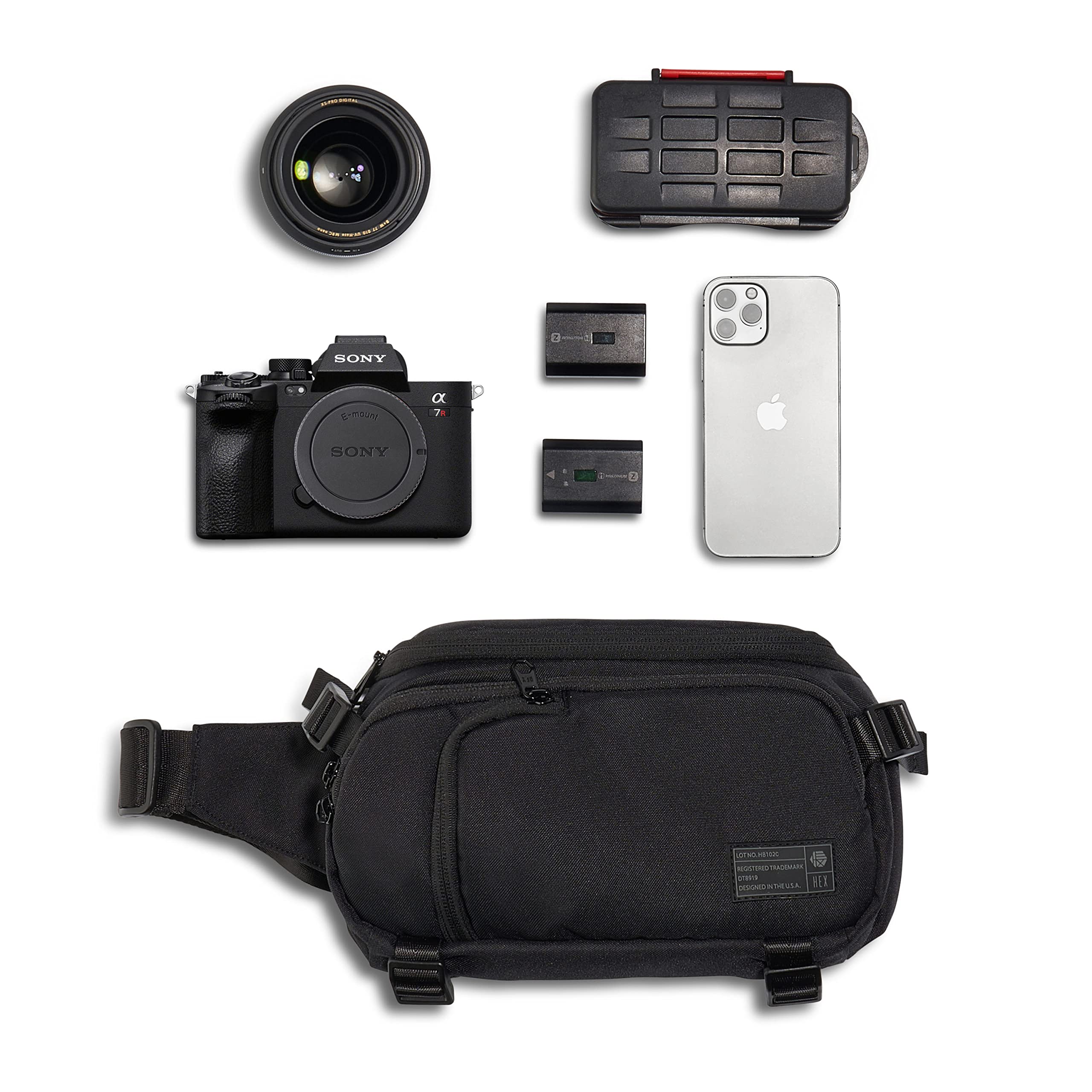 HEX Ranger Camera Mini Sling Bag - Lightweight Water Resistant Mirrorless Camera Crossbody Bag with YKK Zippers, Interior Dividers & Adjustable Straps (Blackout Camo) - Perfect for Travel, Hiking & Outdoor Photography