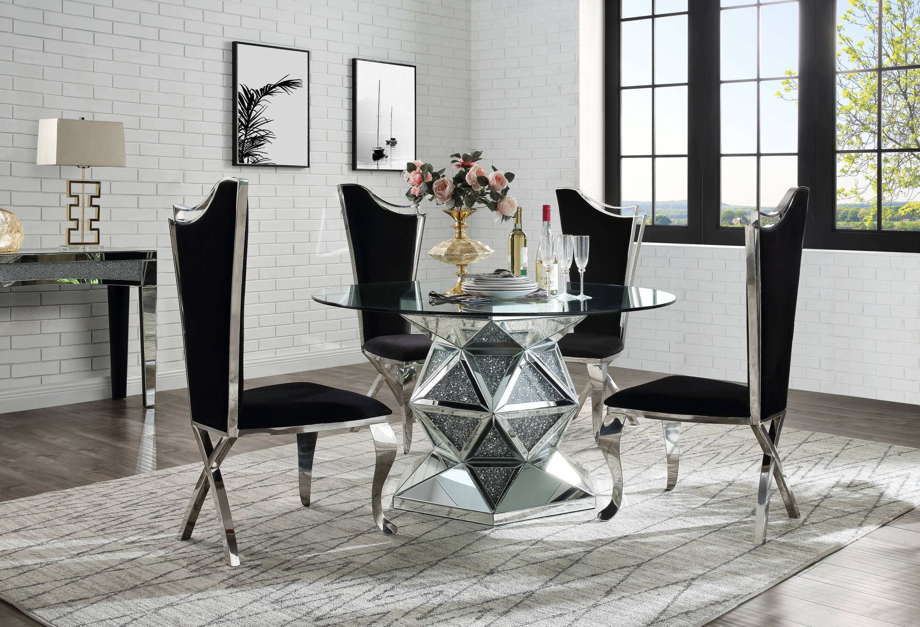 Modern Black & Stainless Steel X-Back Dining Chairs - Set of 2 Contemporary Metal Side Chairs for Kitchen, Dining Room, Office or Outdoor Patio