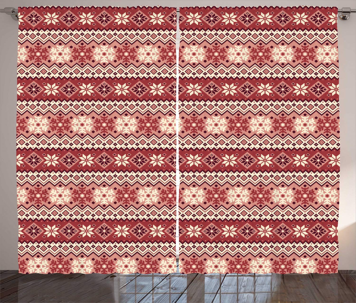Ambesonne Nordic Curtains - Scandinavian Geometric Snowflake Pattern Window Drapes, 2 Panel Set (108