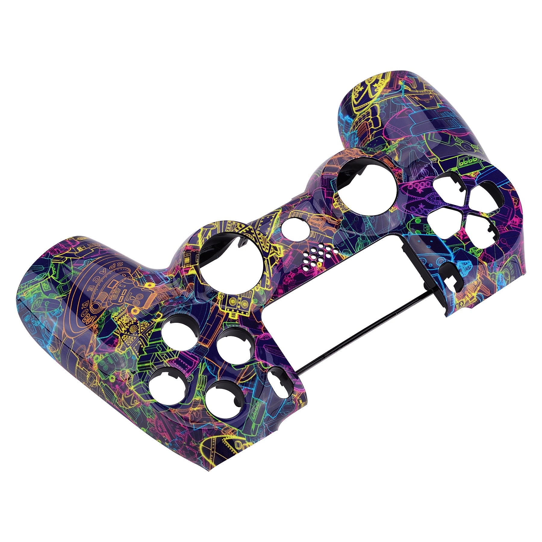 eXtremeRate Replacement Front Housing Shell for PS4 Slim Pro Controller (CUH ZCT2 JDM 040/050/055) - Neon Novel Design - Custom Gaming Shell for Enhanced PS4 Controller Experience - Perfect for Gaming Enthusiasts & DIY Modders