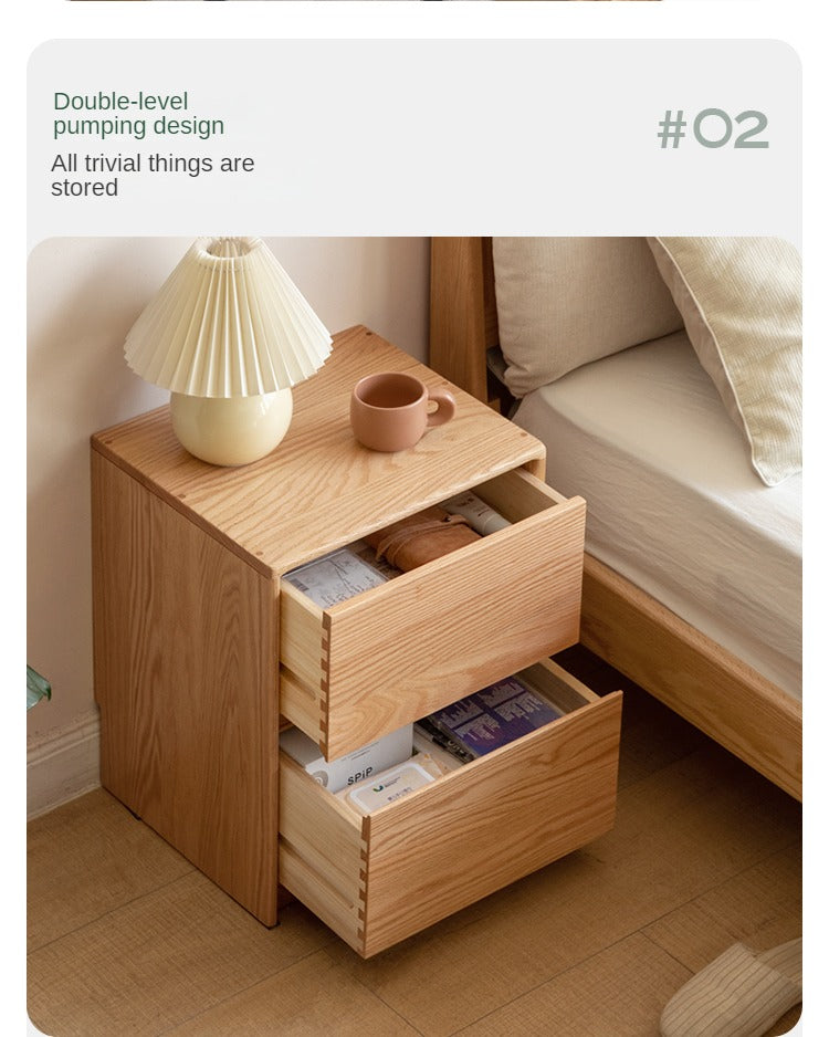 Solid Oak Wood Nightstand with 2 Drawers - Bedroom Side Table for Bedside Storage & Organization