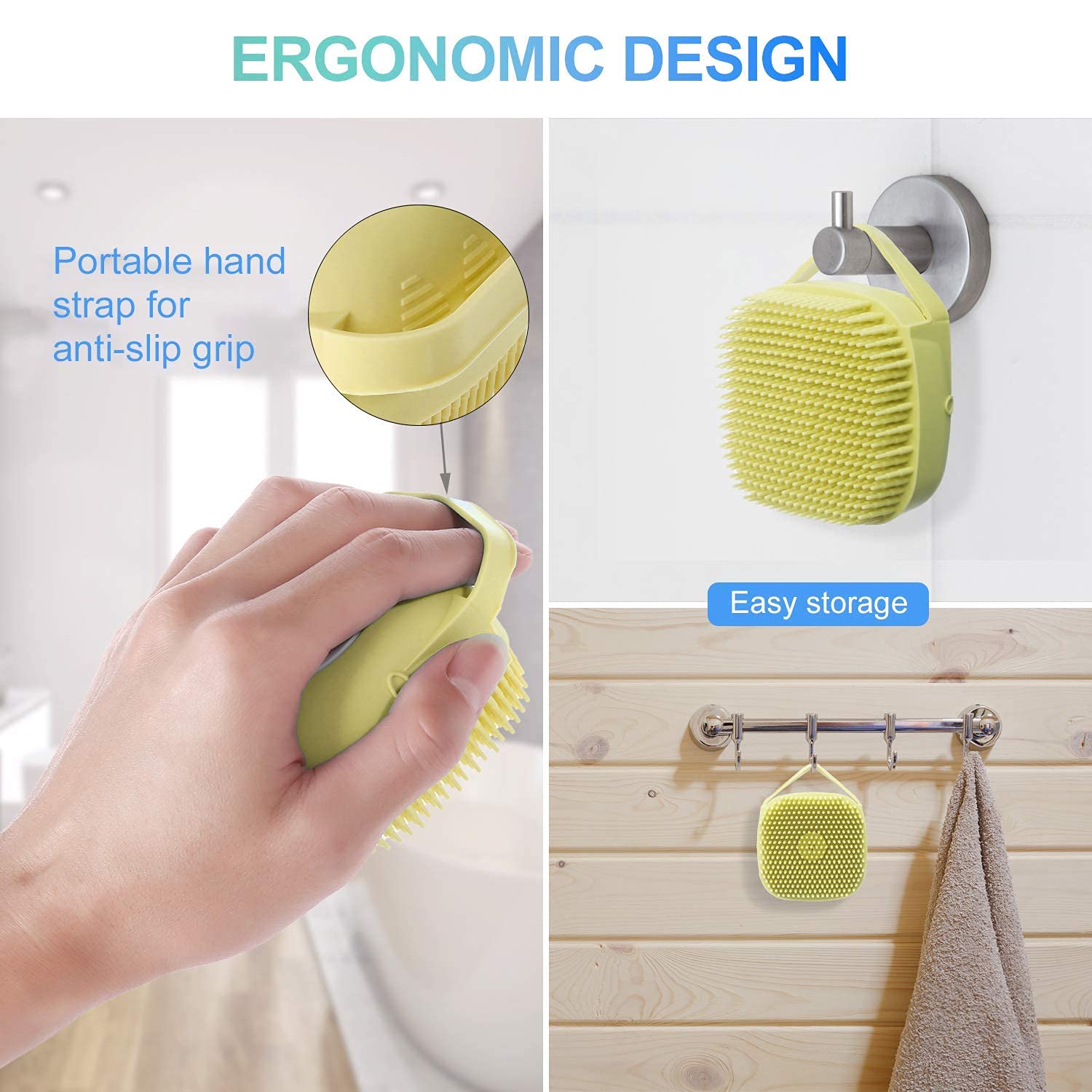 DHYANI Silicone Body Bath Brush with Shampoo Dispenser - Soft Exfoliating Back Scrubber for Shower & Spa - Gentle Skin Cleansing Brush for Men & Women (1 Pack, Multi-Color) - Perfect for Exfoliation, Deep Cleaning & Relaxing Bath Time
