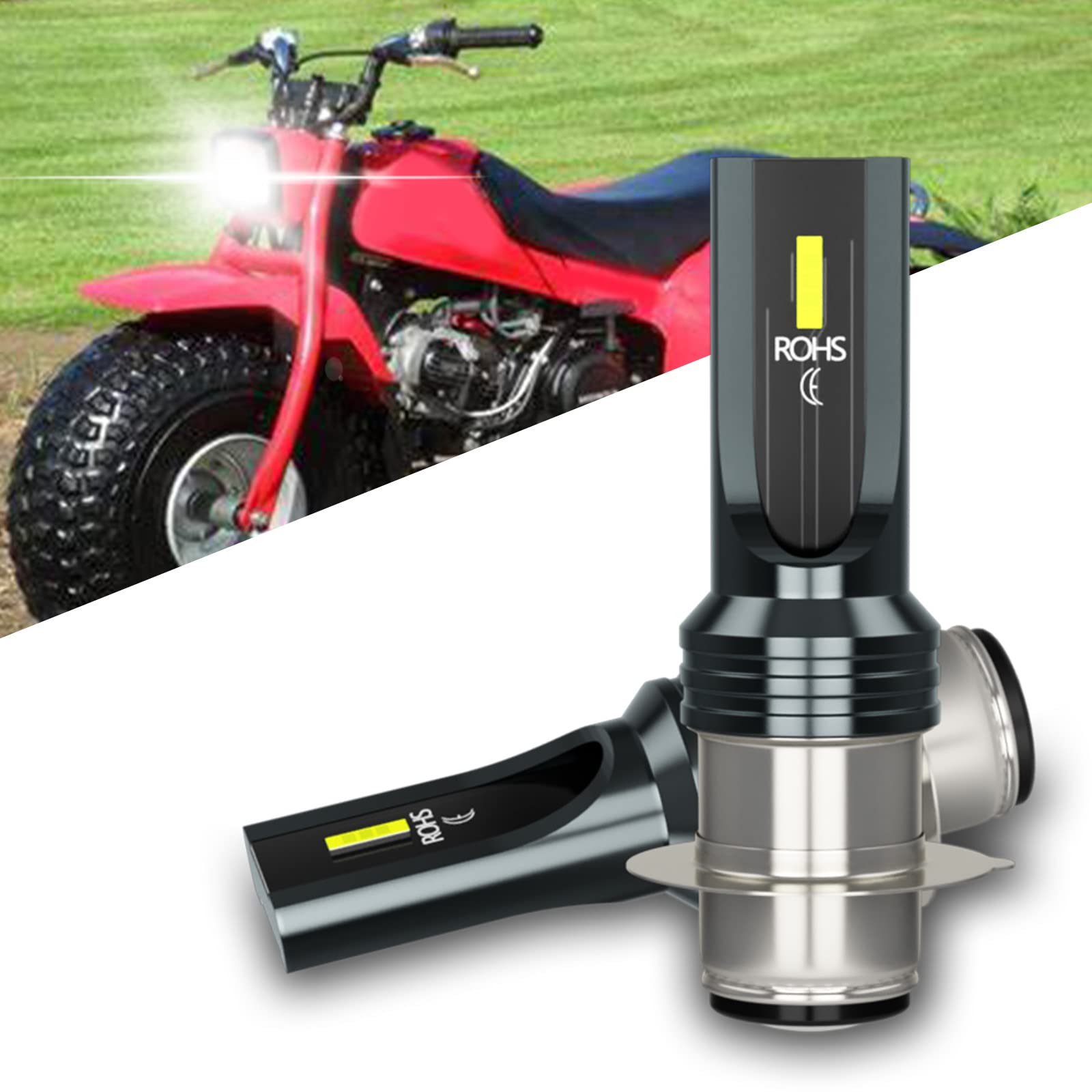 H6 H6M P15D LED Motorcycle Headlight Bulb - Super Bright 6000K White, 300% Brighter - Compatible with Honda ATC 110 125M 185 185S 200 200E 200S 200M - High/Low Beam LED Headlight - Plug and Play - Pack of 2 - Perfect for Night Riding and Off-Road Adventures