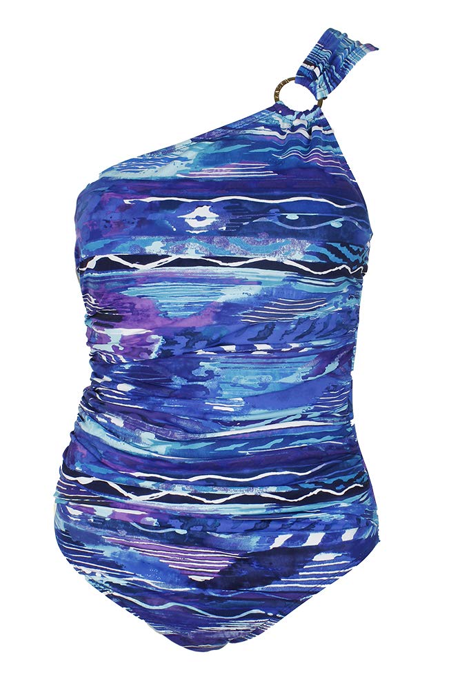 LAUREN RALPH LAUREN Women's Printed One-Shoulder One-Piece Swimsuit - Purple Size 4 | Beach Vacation, Pool Party & Summer Swimwear