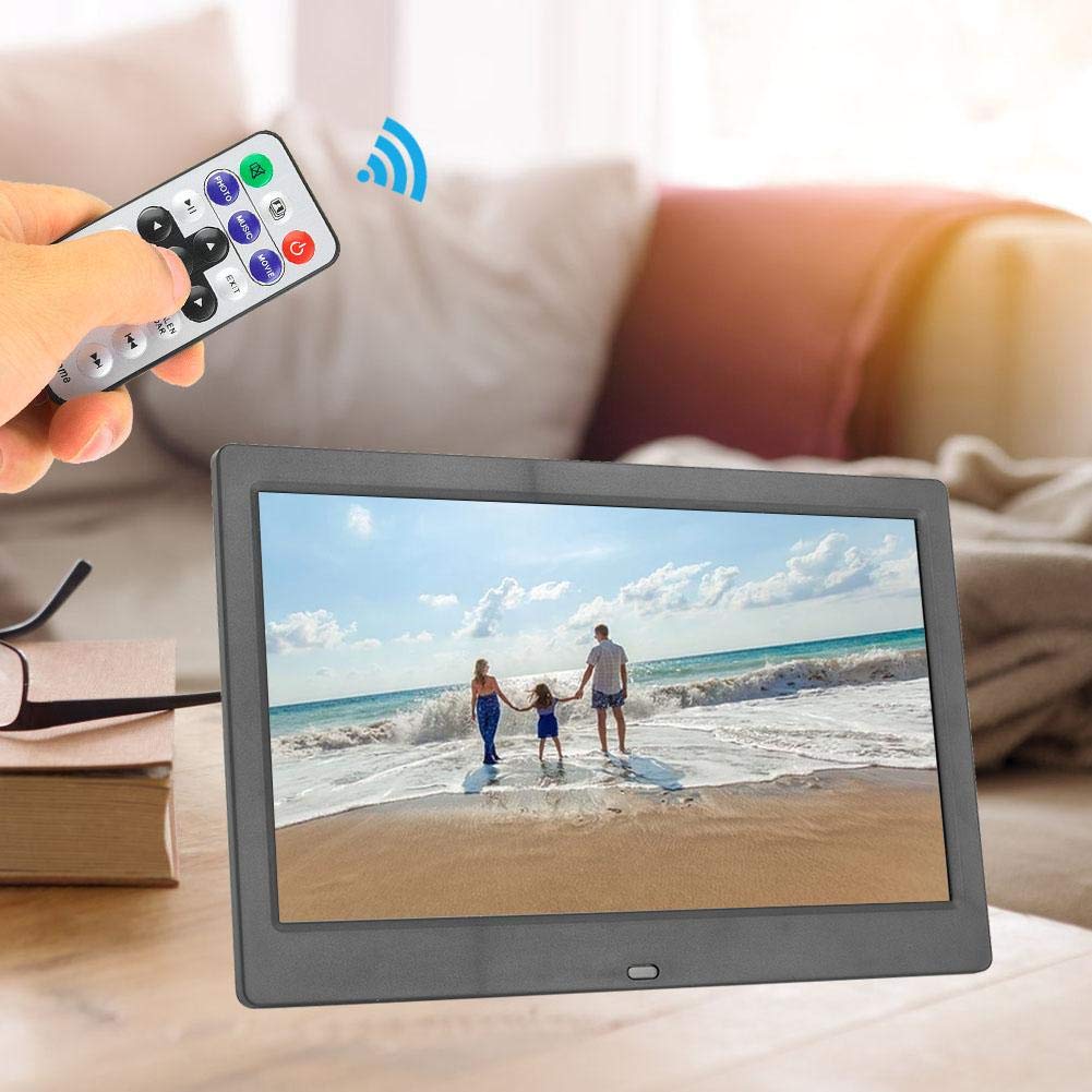 10 Inch HD Digital Photo Frame - 16:9 Wide Screen 1024x600 Resolution, Electronic Picture Frame with Remote Control, Supports Clock, Calendar, Video & Music - Perfect for Home, Office & Gifts (Black)
