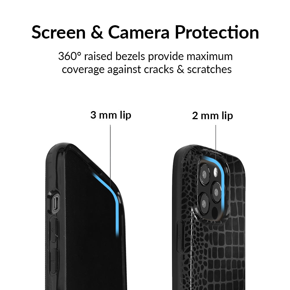 Durable Black Crocodile Pattern iPhone Case - Shockproof & Slim Design for iPhone 13/14/15 Pro Max - Perfect for Daily Use, Travel & Outdoor Activities