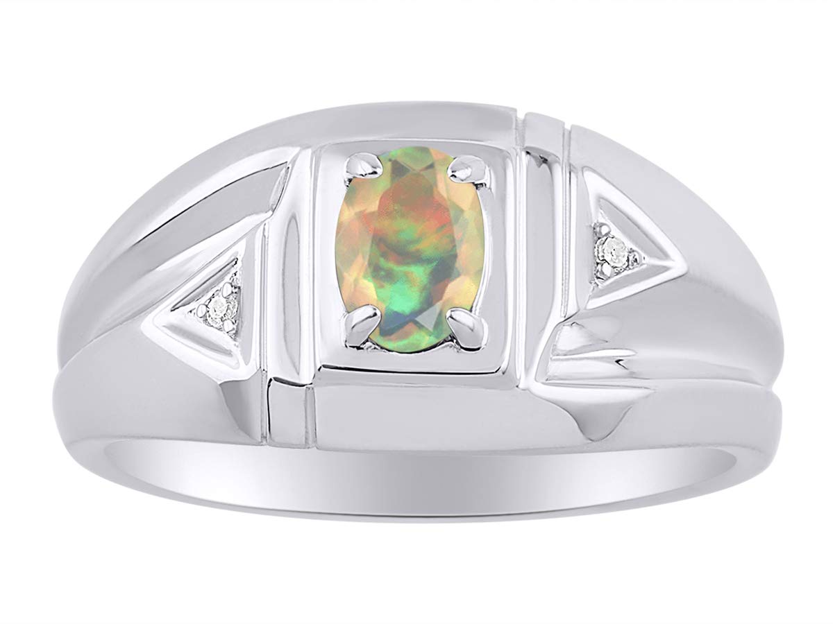 Rylos Men's Sterling Silver Classic Designer Ring - 6X4MM Oval Gemstone & Sparkling Diamond - Birthstone Rings for Men - Sizes 8 to 13 - Perfect for Weddings, Anniversaries & Gifts