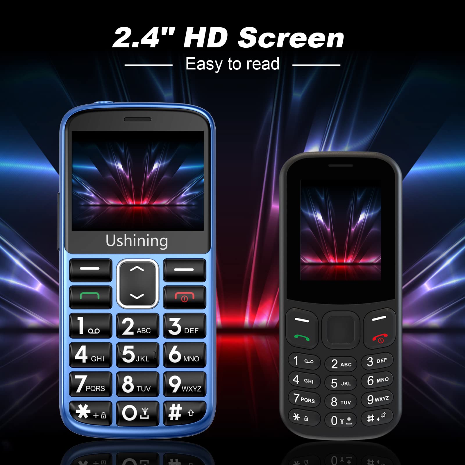 CHAKEYAKE Easy-to-Use Big Button Senior Cell Phone - Unlocked Dual SIM Basic Mobile Phone for Elderly with SOS Emergency Button, Charging Dock & Hearing Aid Compatibility (Blue) | Perfect for Emergency Calls, Daily Communication & Hearing Impaired Users