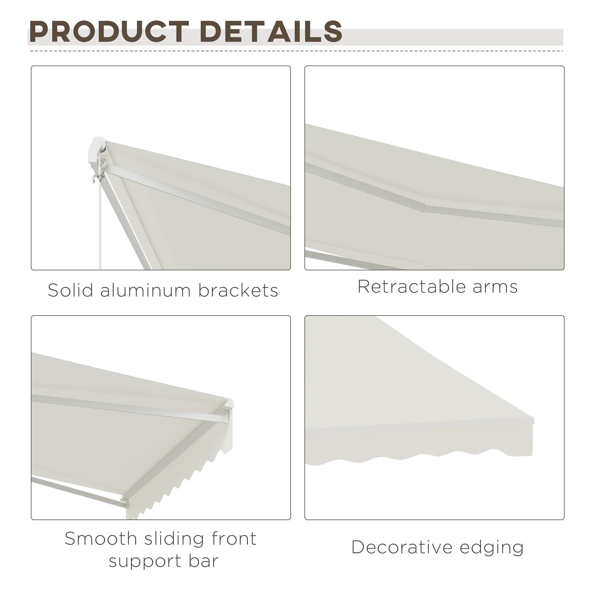 Outsunny 12' x 10' Retractable Electric Patio Awning with Remote Control & Manual Crank - UV Protection Sun Shade Canopy for Deck, Balcony, Yard, Backyard, Outdoor Living Space - Cream White